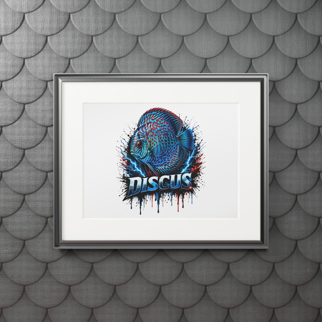 Discus Fish Fine Art Print with Passepartout Frame — Vibrant Blue Aquarium Wall Art