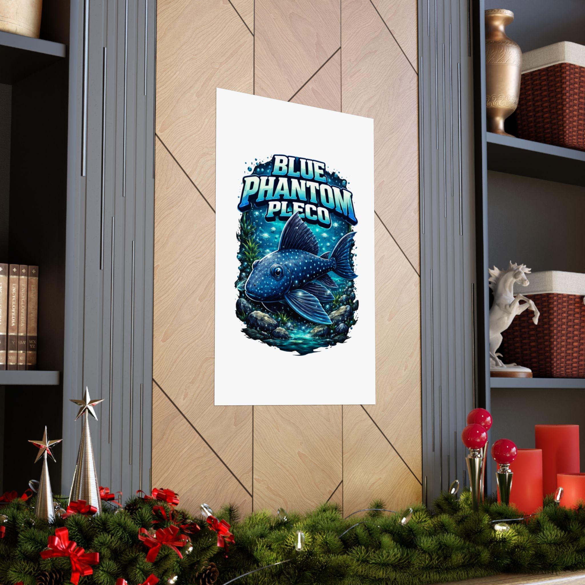 Blue Phantom Pleco Poster — Matte Vertical Aquarium Fish Art Print