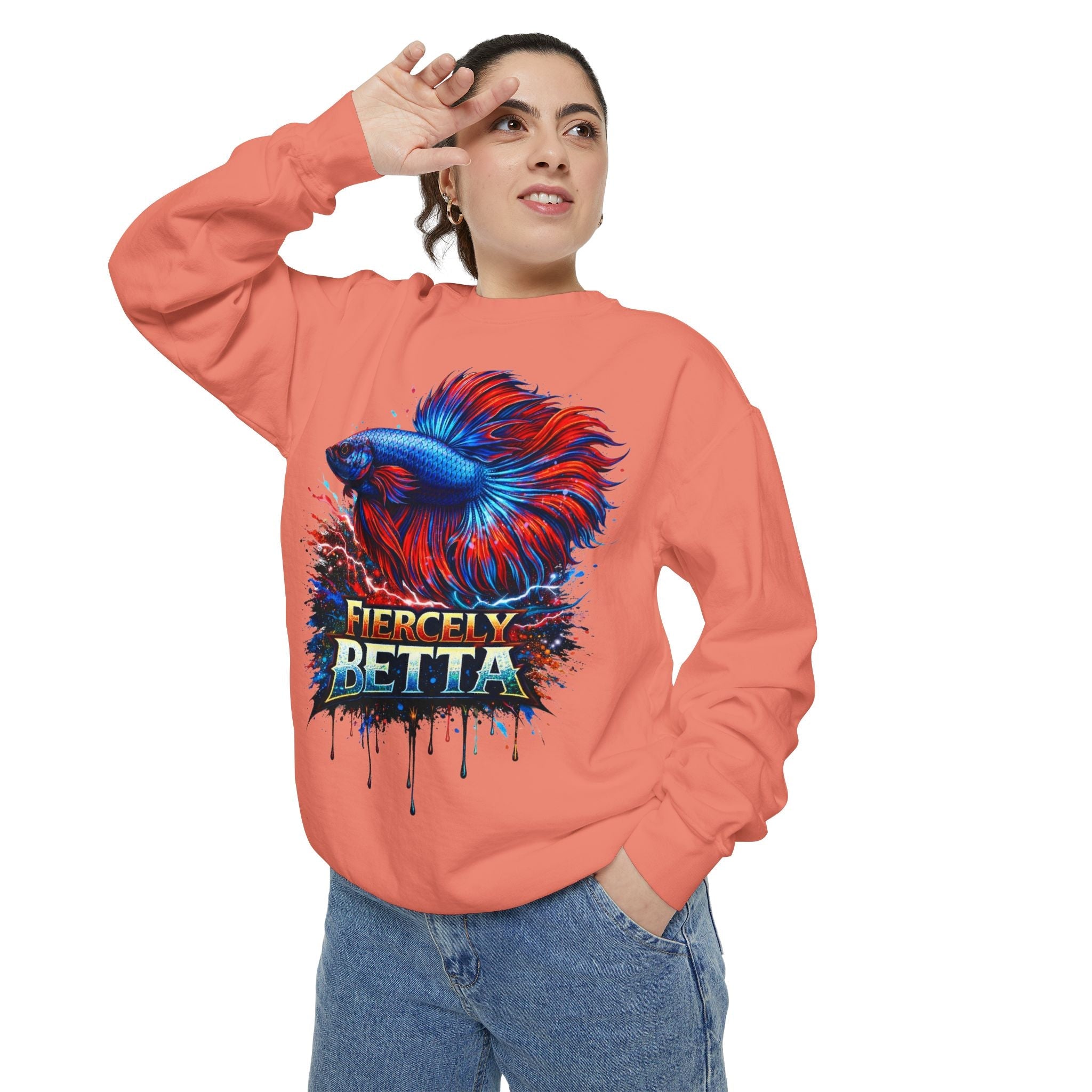Betta Fish Sweatshirt — "Fiercely Betta" Colorful Aquarium Crewneck