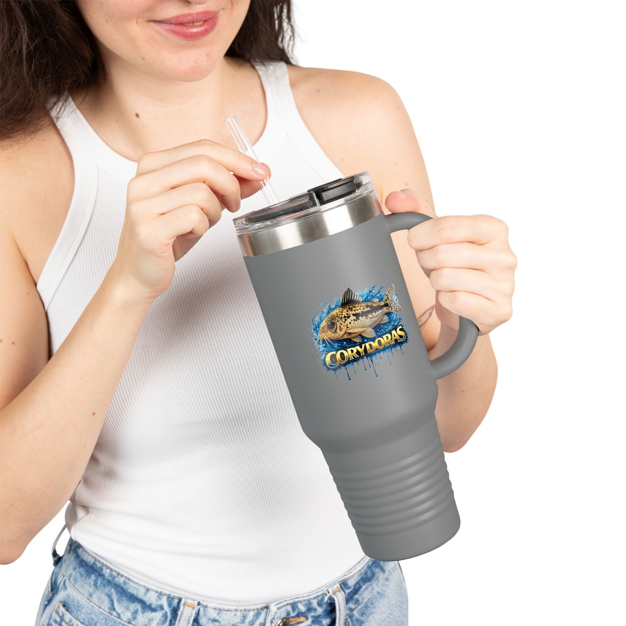 Corydoras Fish 40oz Insulated Travel Mug — Fishing Aquarium Lover Tumbler