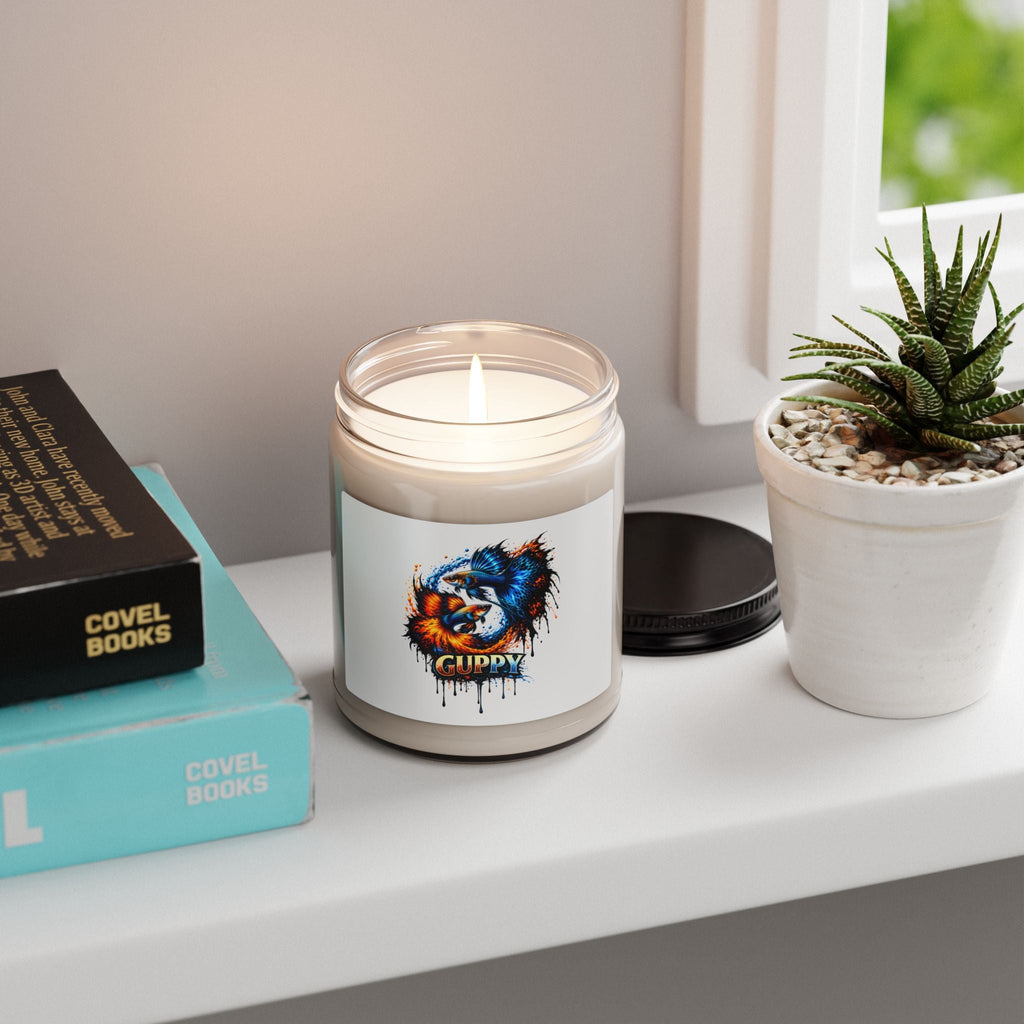 Guppy Art Soy Candle — 9oz Scented Jar (Colorful Fish Drip Design)