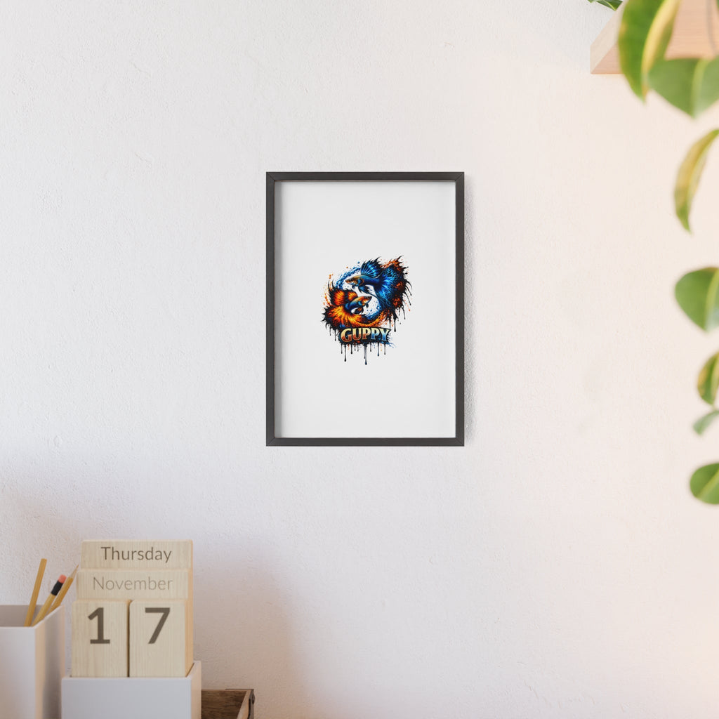 Guppy Fish Art Poster with Wooden Frame — Colorful Koi-Style Aquarium Print