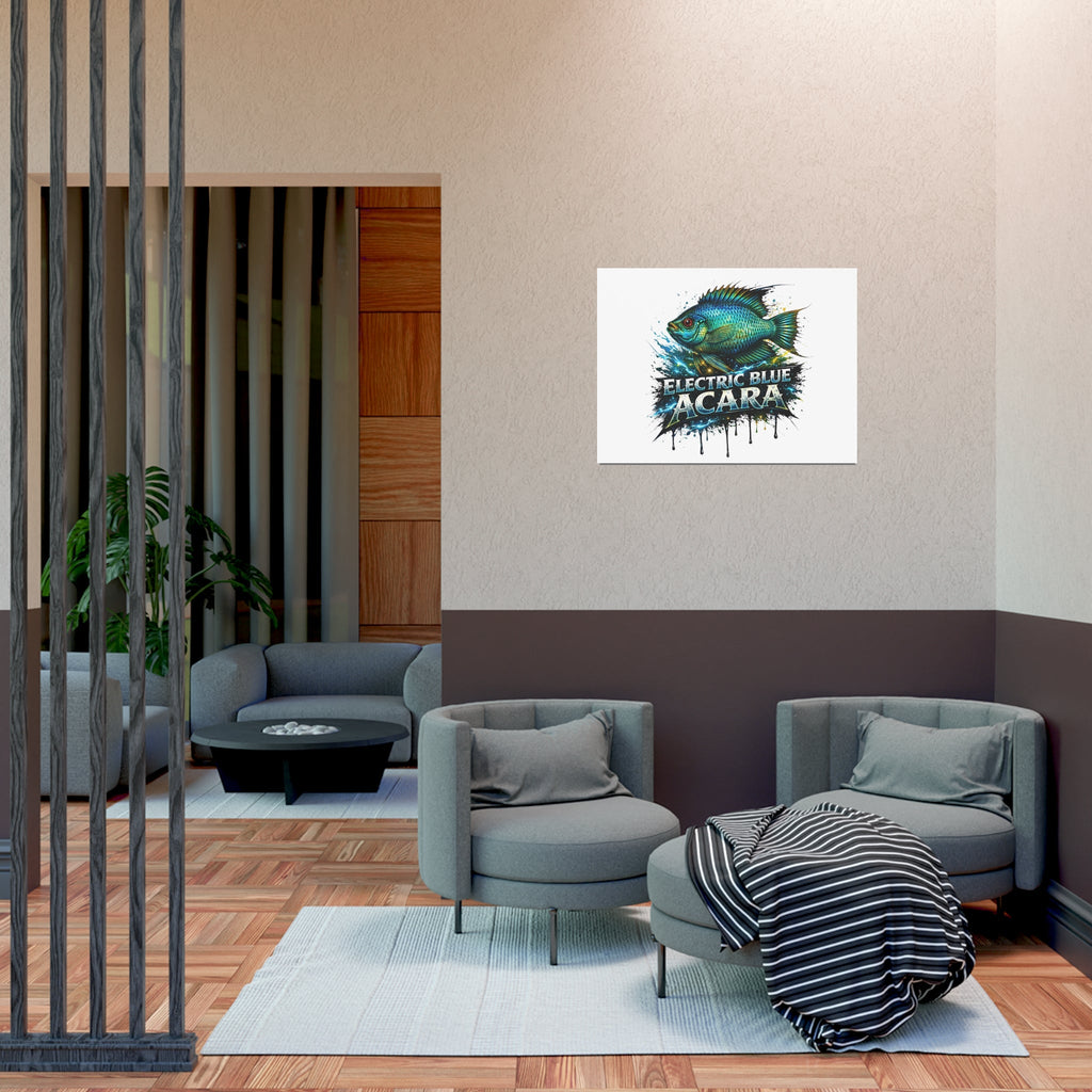 Electric Blue Acara Fish Poster — Vibrant Aquarium Wall Art
