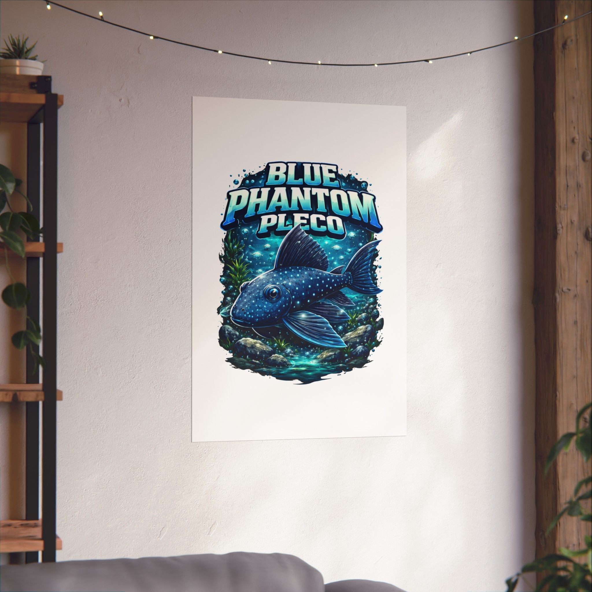 Blue Phantom Pleco Poster — Matte Vertical Aquarium Fish Art Print