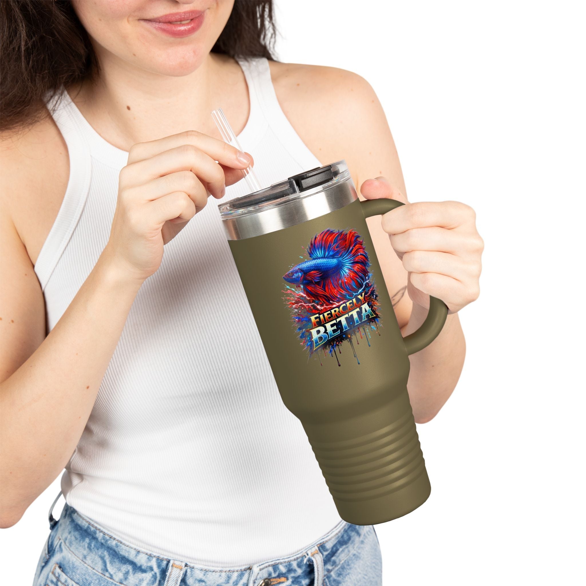 40oz Insulated Travel Mug — 'Fiercely Betta' Colorful Betta Fish Design