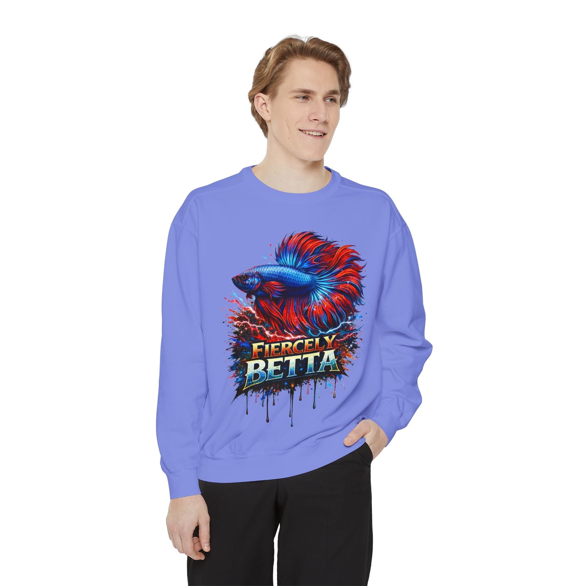 Betta Fish Sweatshirt — "Fiercely Betta" Colorful Aquarium Crewneck