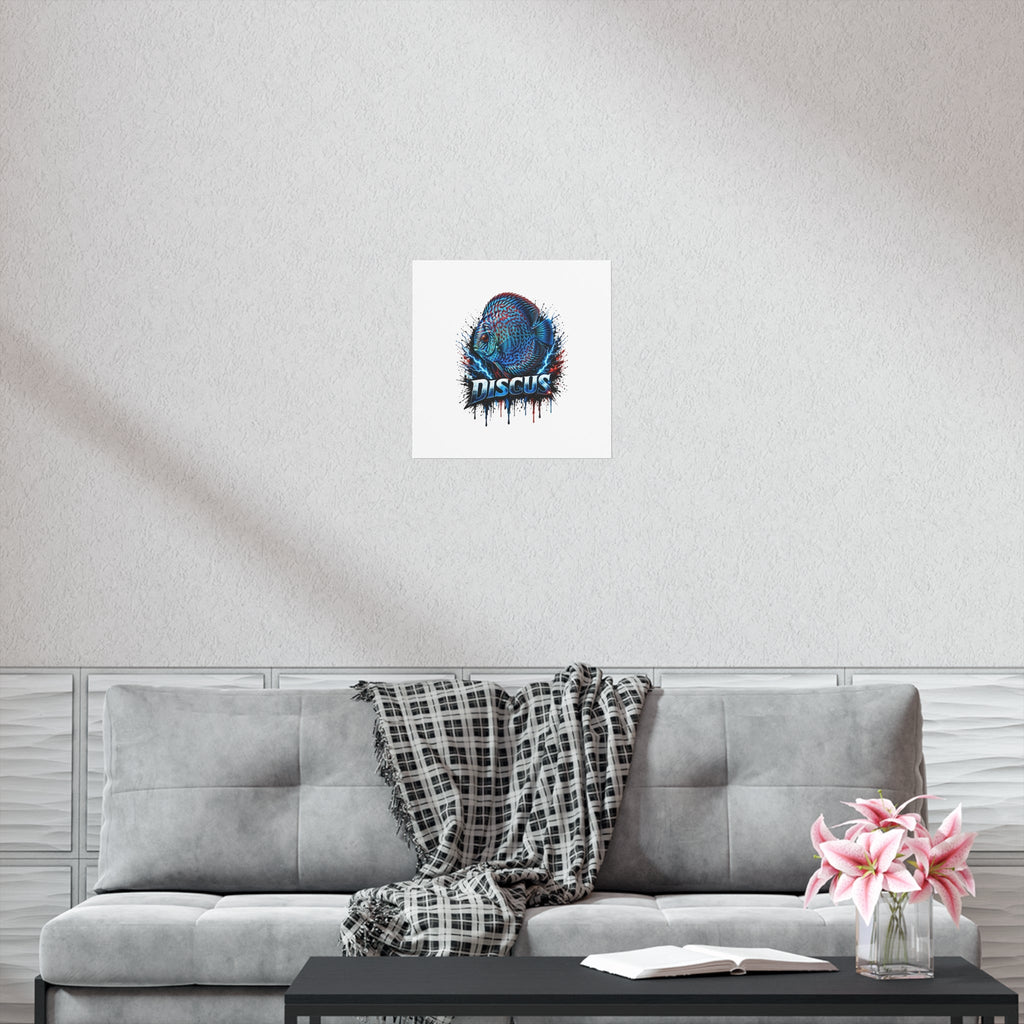 Discus Fish Poster — Vibrant Blue Aquarium Art Print