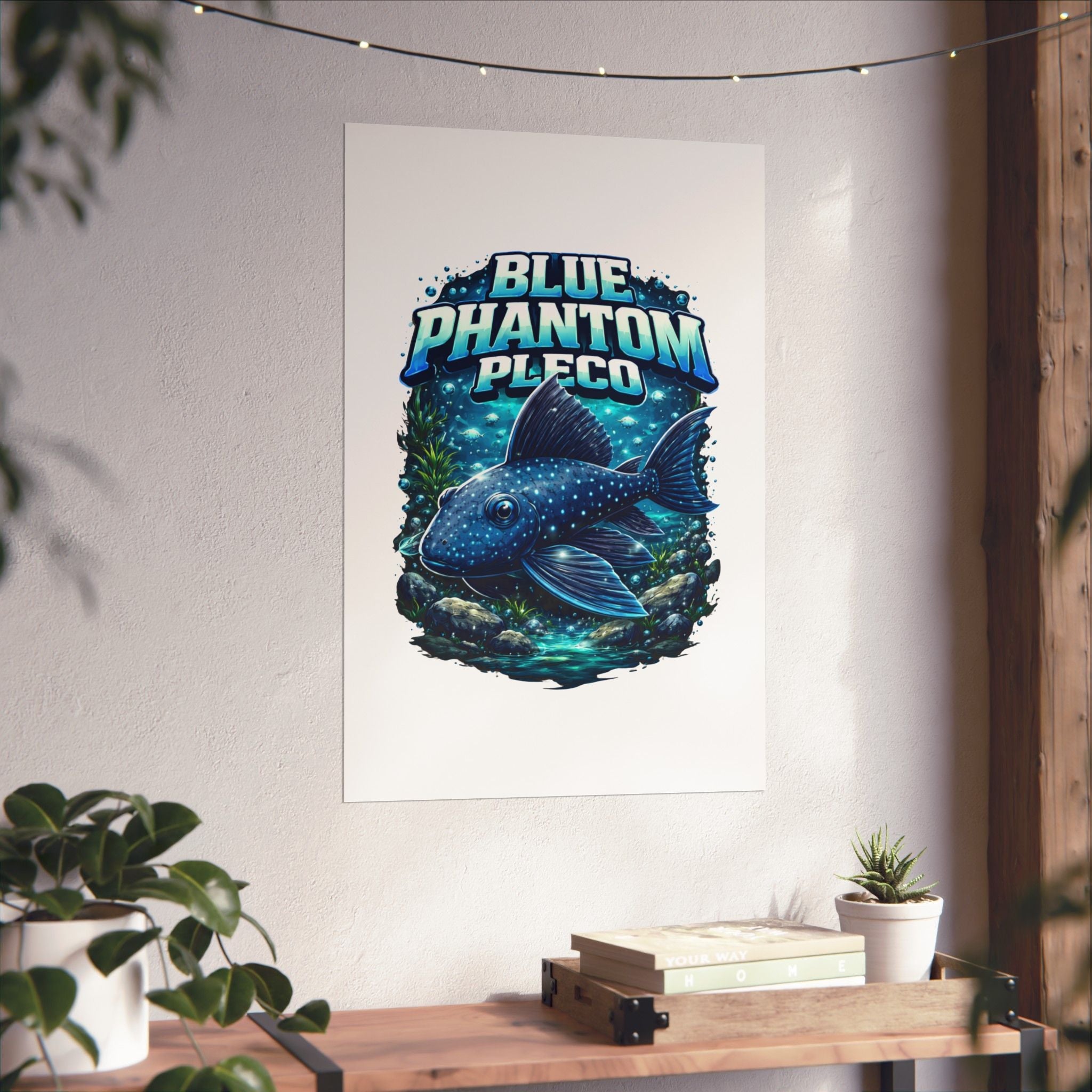 Blue Phantom Pleco Poster — Matte Vertical Aquarium Fish Art Print