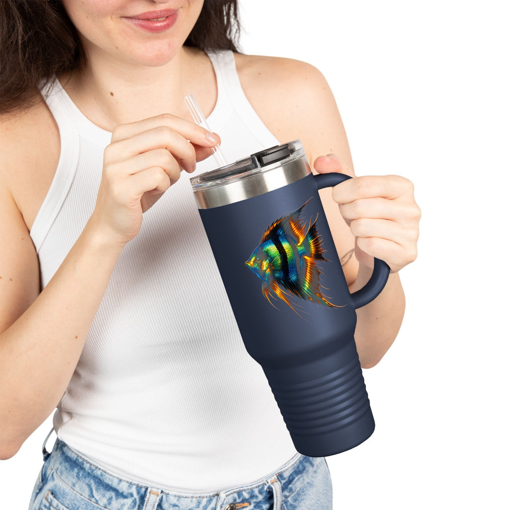 40oz Insulated Travel Mug — Colorful Aquarium Angelfish Stainless Steel Tumbler