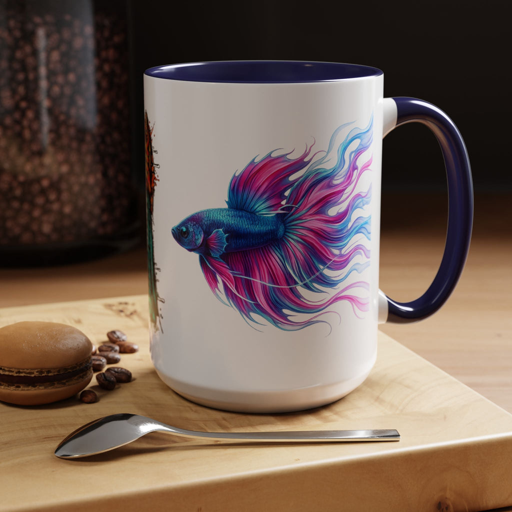 Betta Fish Accent Coffee Mug — Vibrant Neon Betta Design (11/15 oz)