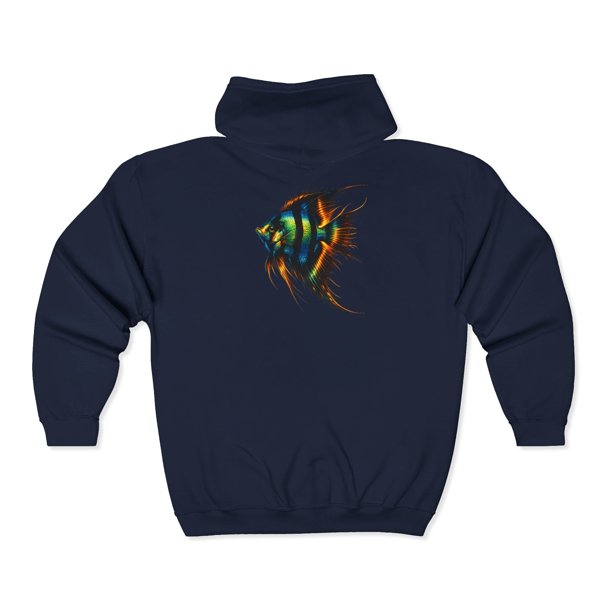 Angelfish Neon Art Zip Hoodie – Colorful Aquarium Fish Back Print