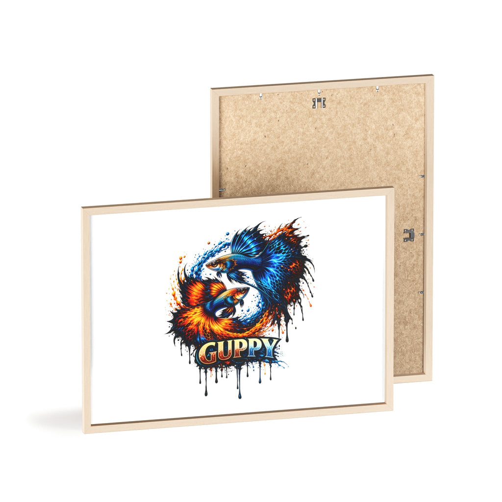 Guppy Fish Art Poster with Wooden Frame — Colorful Koi-Style Aquarium Print