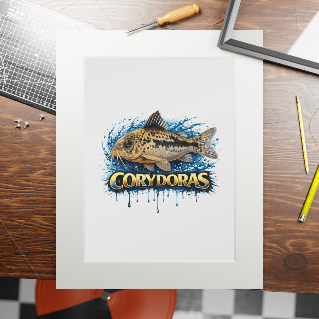 Peppered Corydoras Fish Fine Art Print with Passepartout Frame