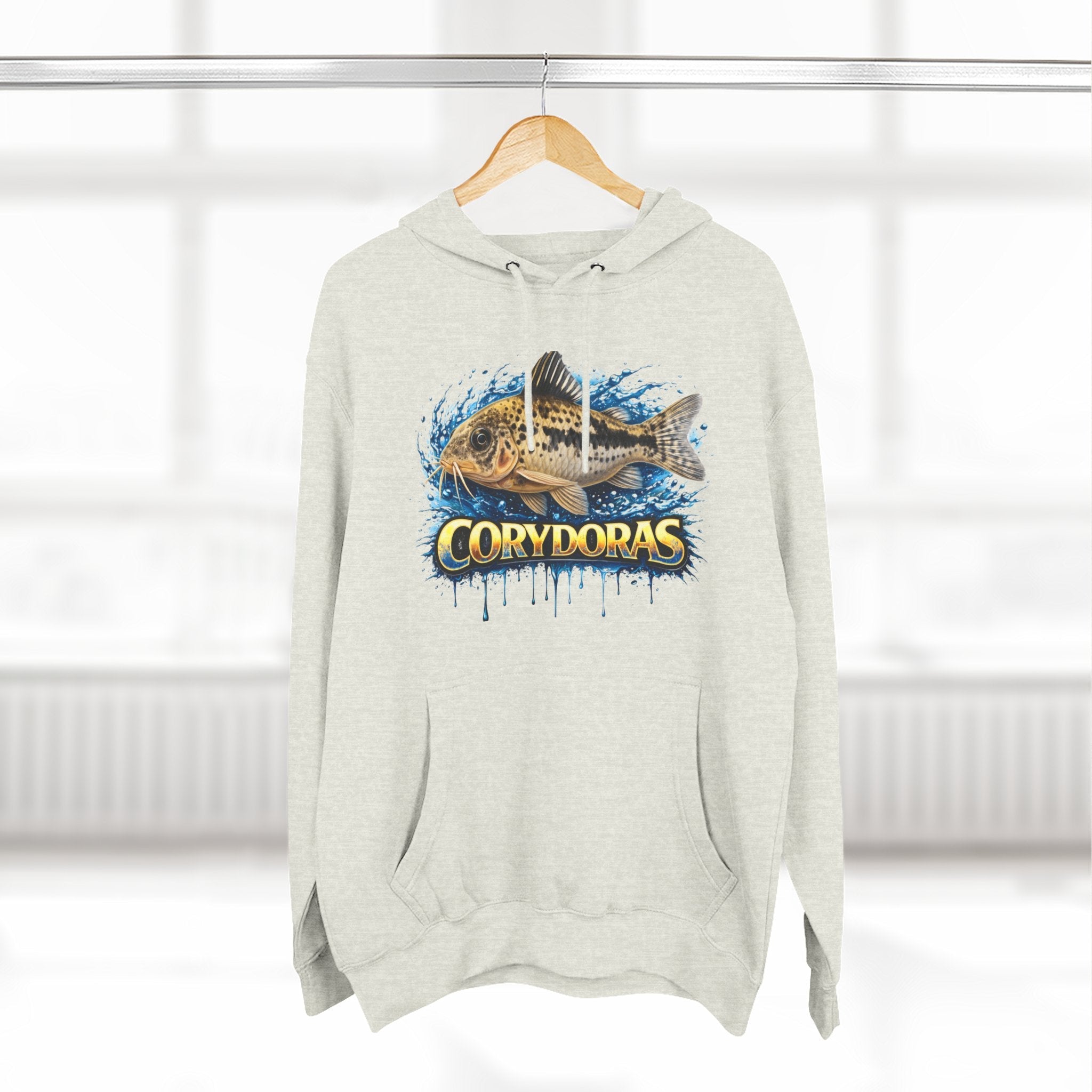 Peppered Corydoras Midweight Fleece Hoodie — Aquatic Catfish Illustration Pullover