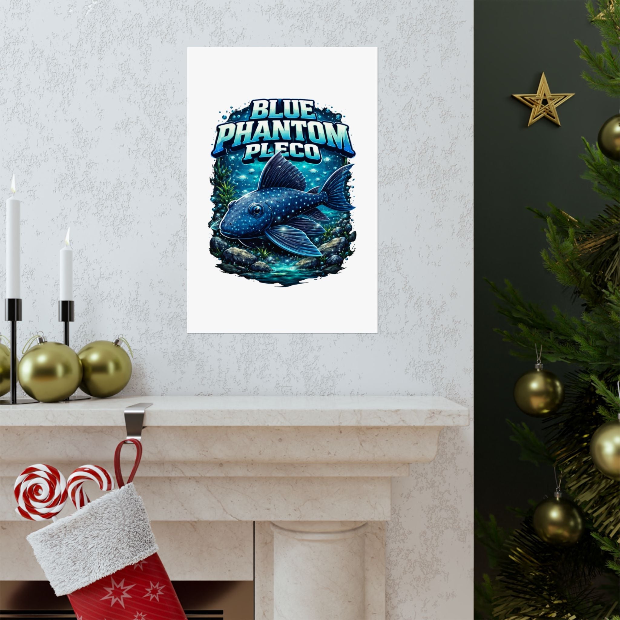 Blue Phantom Pleco Poster — Matte Vertical Aquarium Fish Art Print
