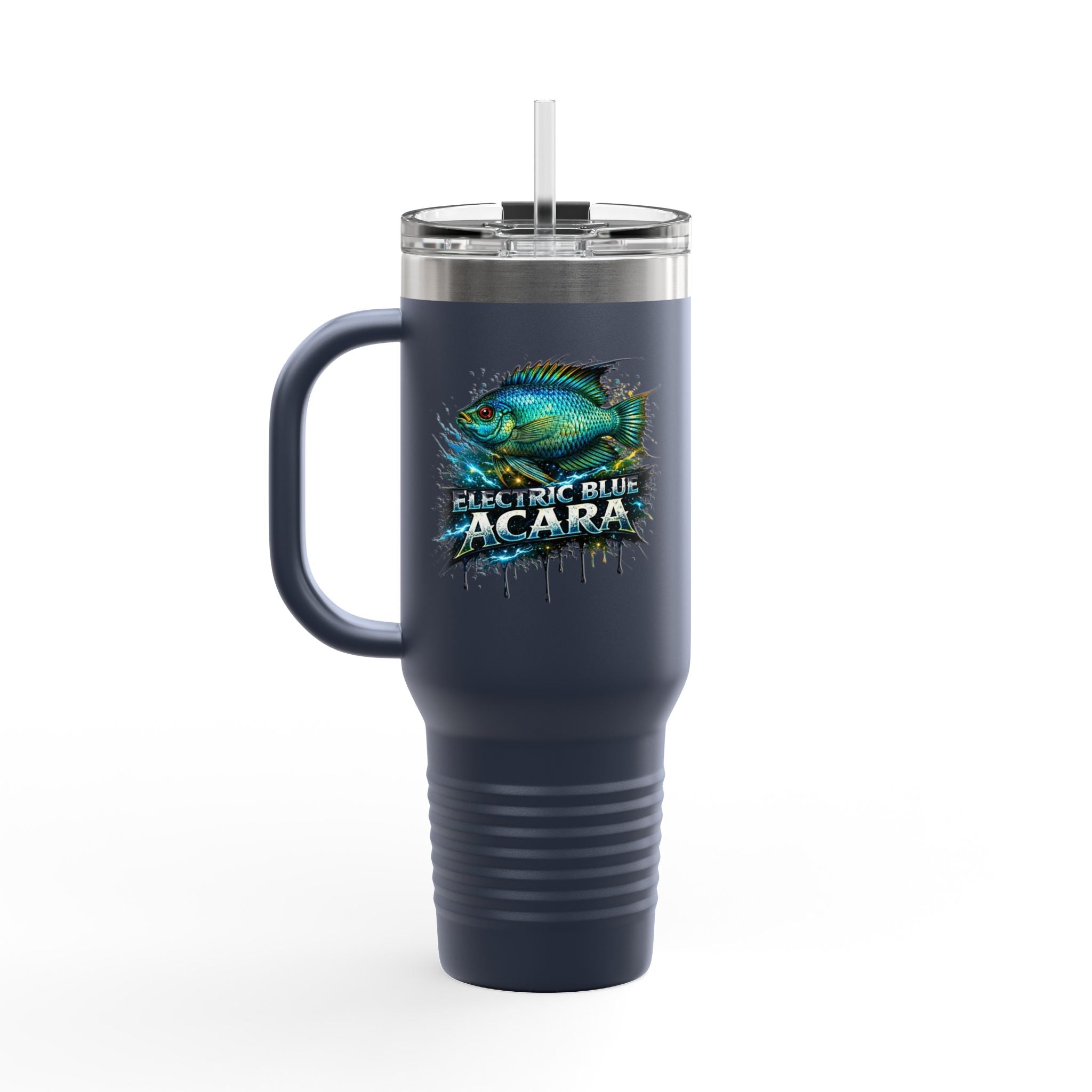 40oz Insulated Travel Mug - 'Electric Blue Acara' Fish Graphic, Leak-Resistant Tumbler for Aquarium Enthusiasts
