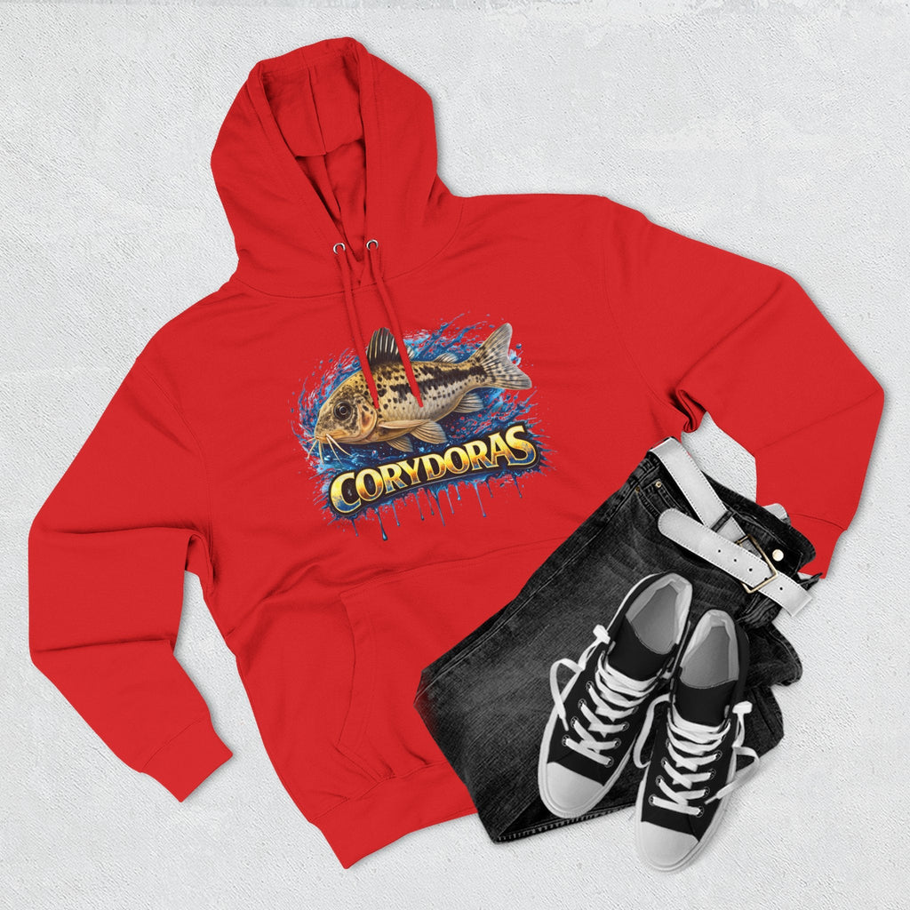 Peppered Corydoras Midweight Fleece Hoodie — Aquatic Catfish Illustration Pullover
