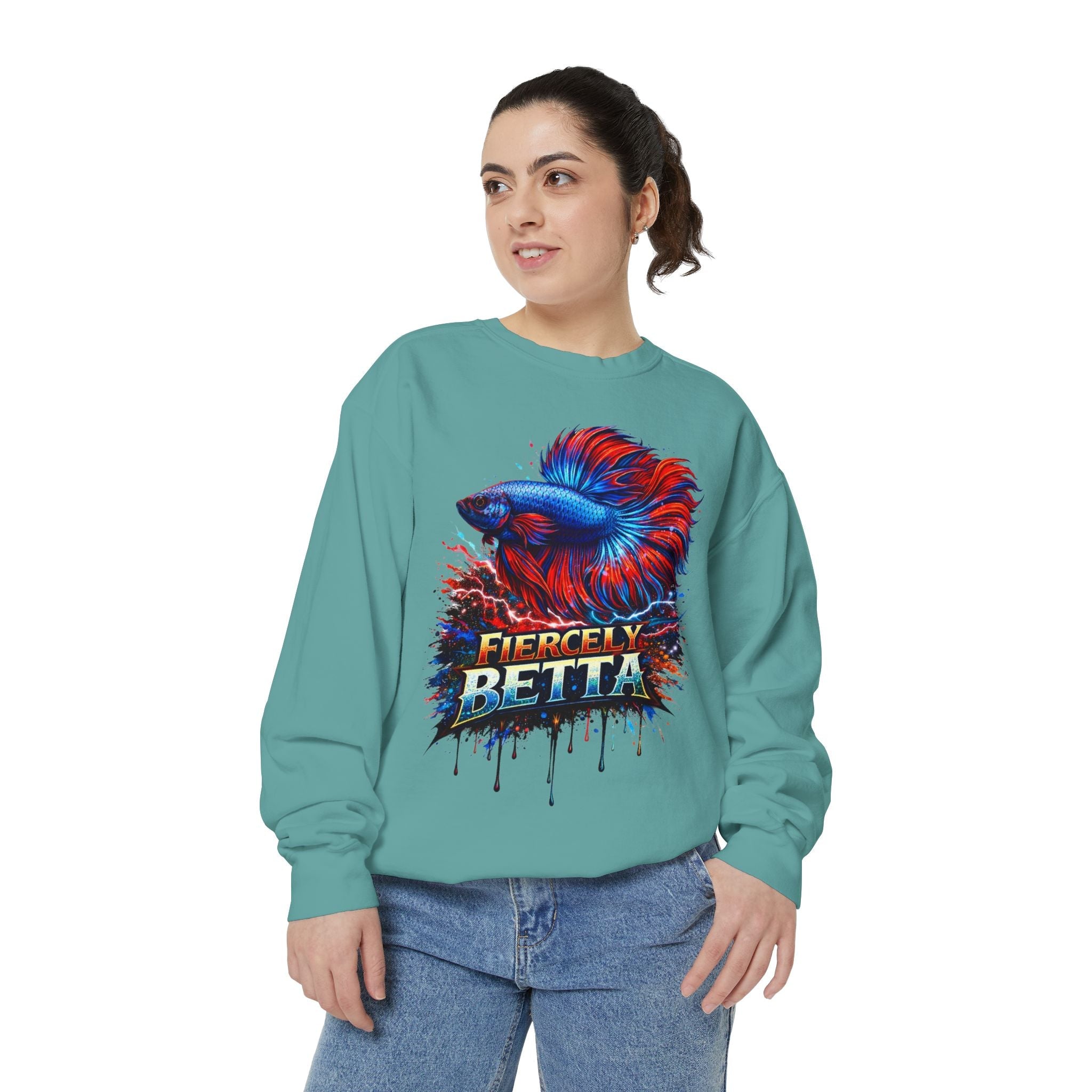 Betta Fish Sweatshirt — "Fiercely Betta" Colorful Aquarium Crewneck