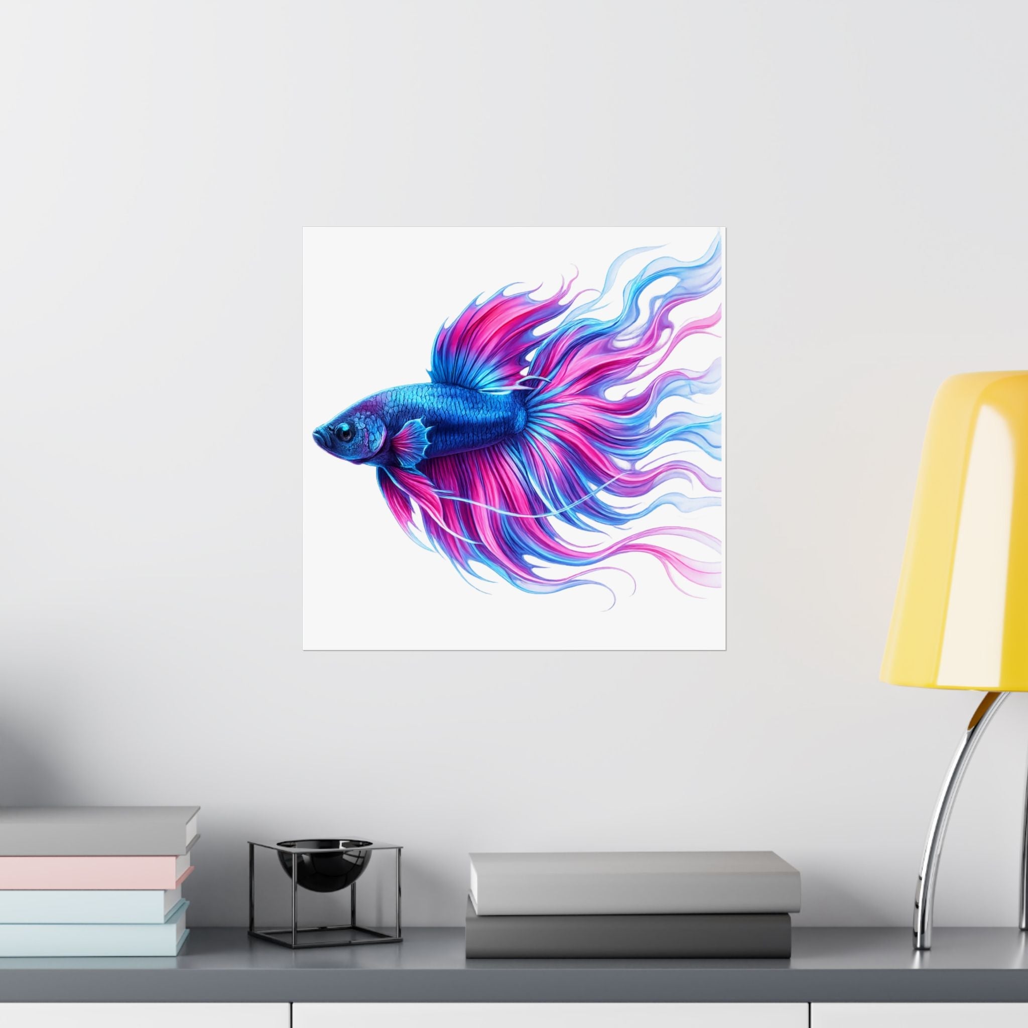 Betta Fish Canvas Wall Art — Vibrant Blue & Pink Tropical Fish Matte Stretched Print