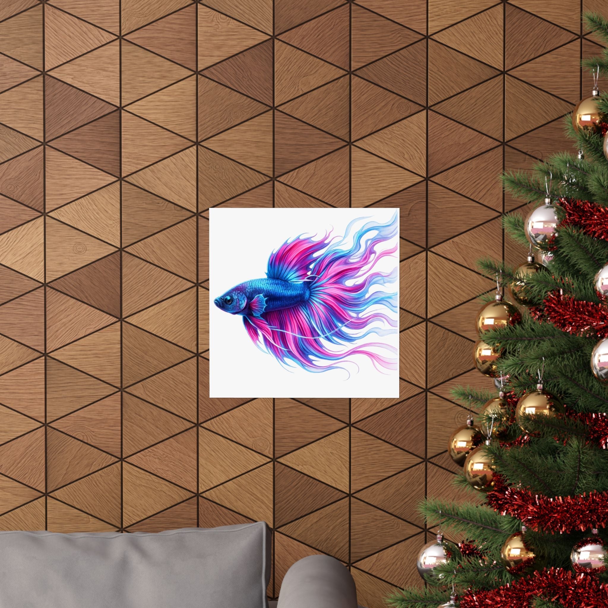Betta Fish Canvas Wall Art — Vibrant Blue & Pink Tropical Fish Matte Stretched Print