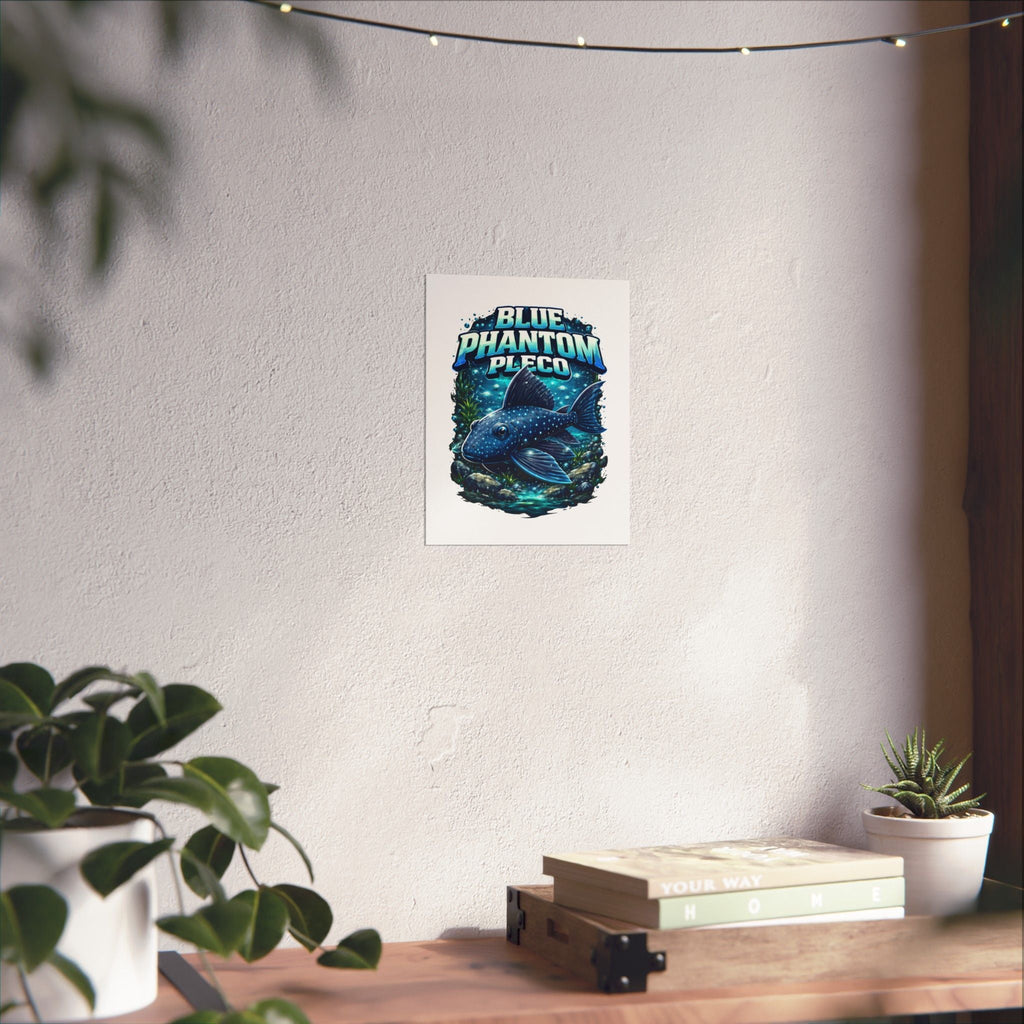 Blue Phantom Pleco Poster — Matte Vertical Aquarium Fish Art Print
