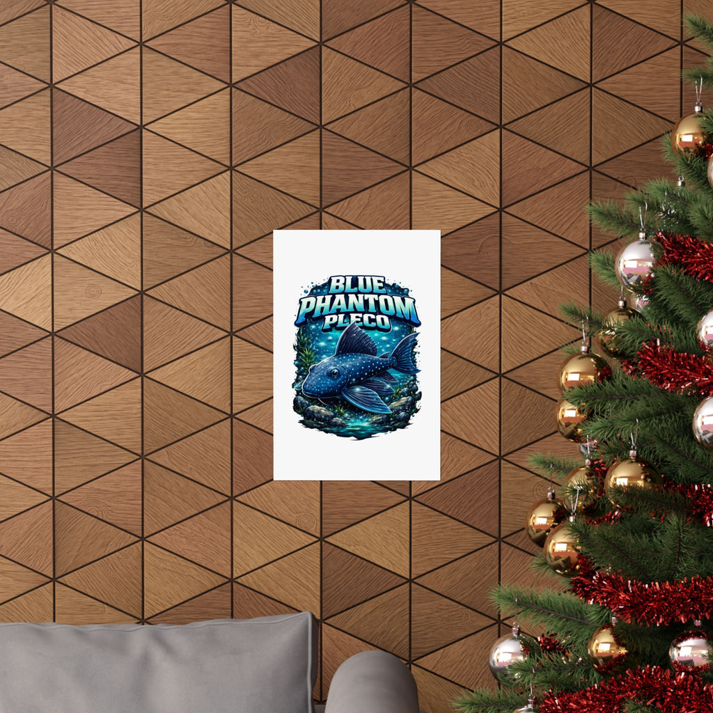 Blue Phantom Pleco Poster — Matte Vertical Aquarium Fish Art Print