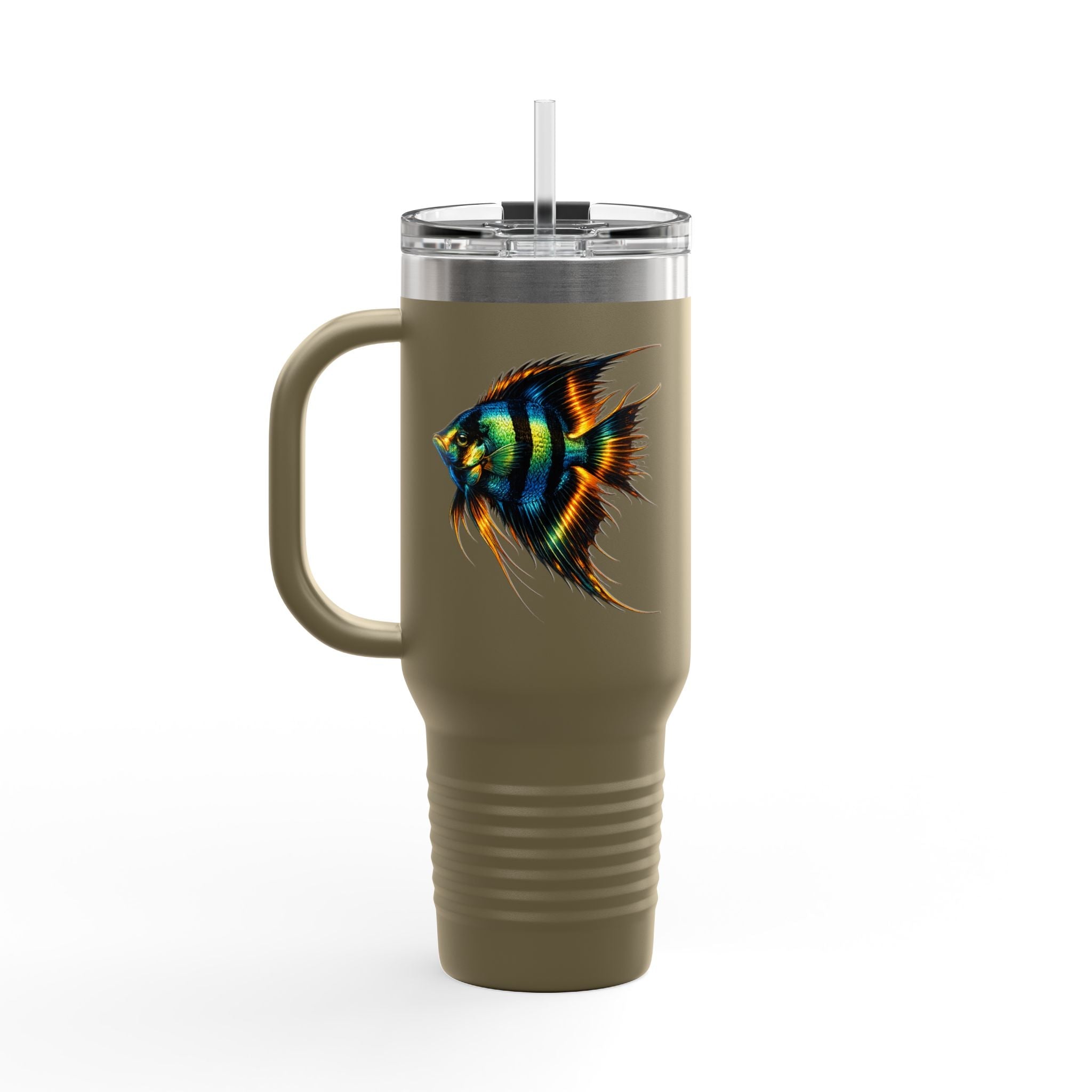 40oz Insulated Travel Mug — Colorful Aquarium Angelfish Stainless Steel Tumbler