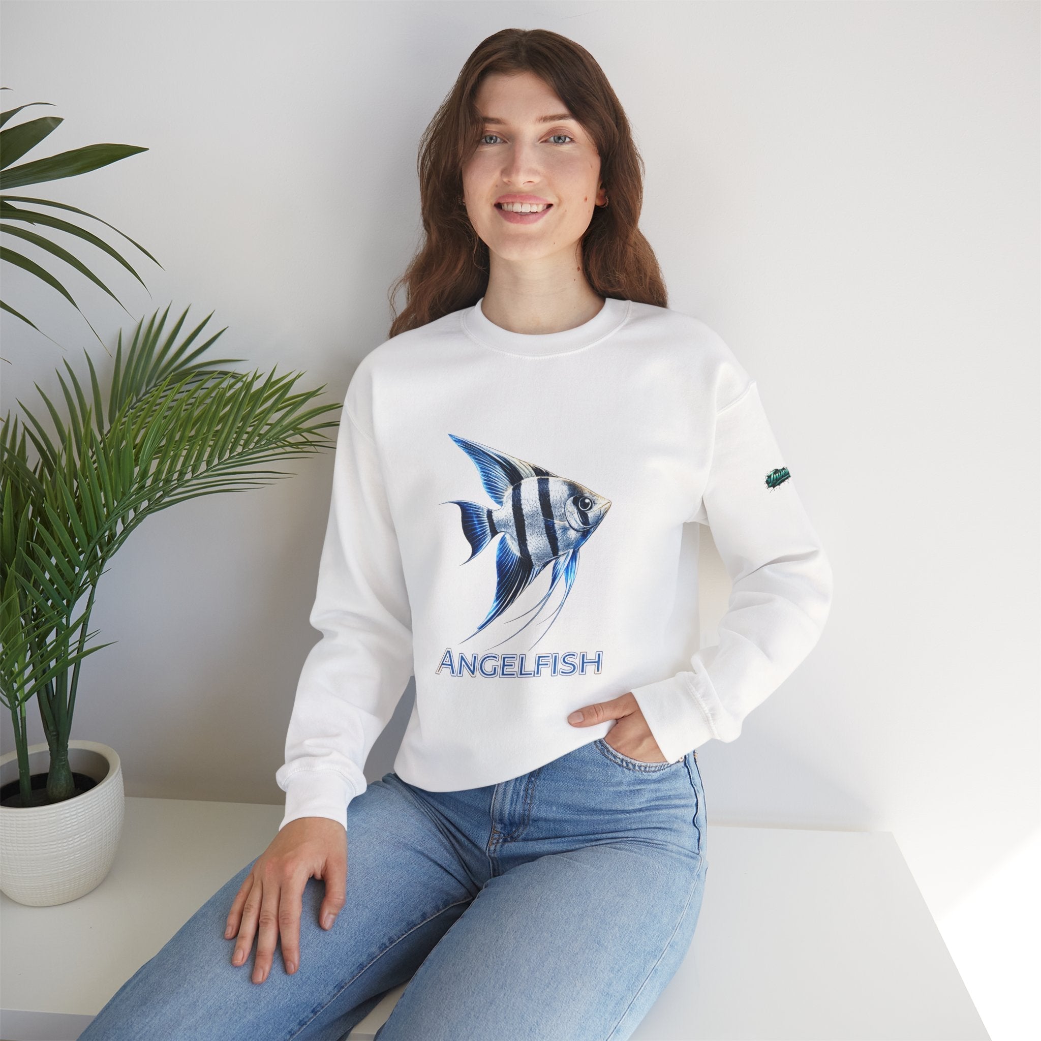 Angelfish Crewneck Sweatshirt — Blue Tropical Fish Graphic