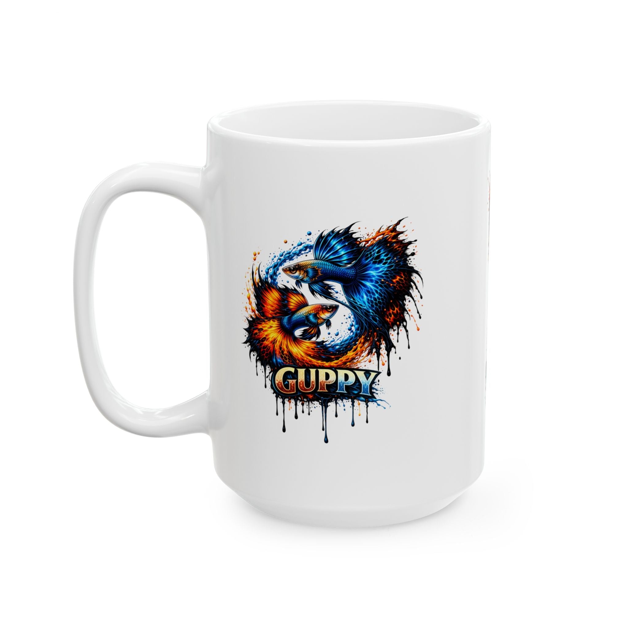 Fire & Ice Guppy – "Neon Flare" Glossy Ceramic Mug (11oz, 15oz)