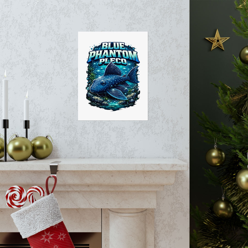Blue Phantom Pleco Poster — Matte Vertical Aquarium Fish Art Print