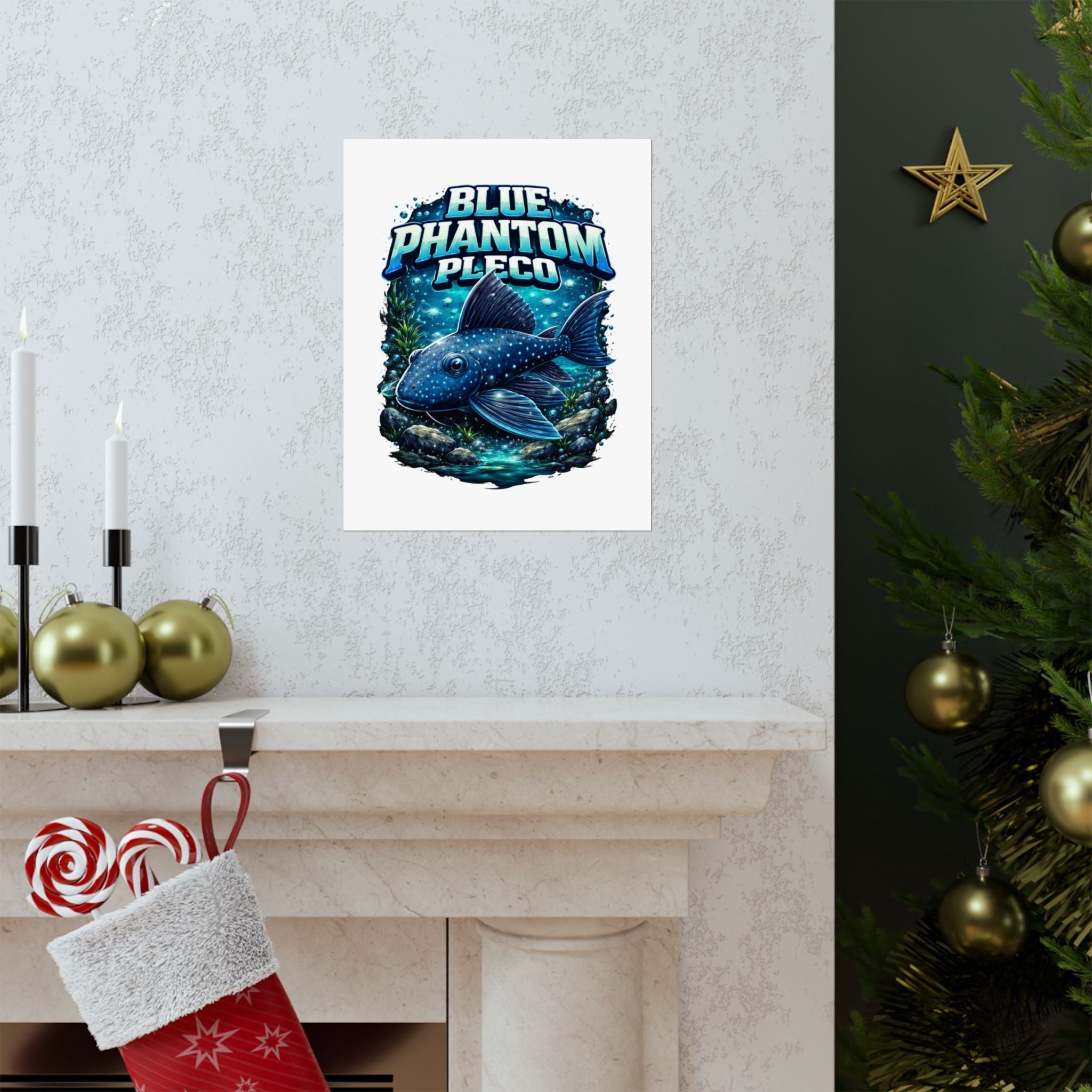 Blue Phantom Pleco Poster — Matte Vertical Aquarium Fish Art Print