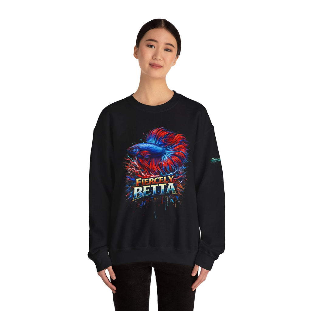 Betta Fish Crewneck Sweatshirt — "Fiercely Betta" Colorful Aquarium Graphic