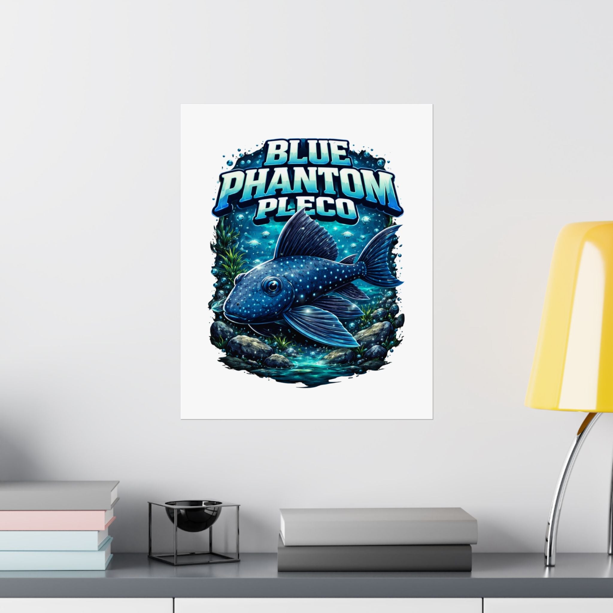 Blue Phantom Pleco Poster — Matte Vertical Aquarium Fish Art Print