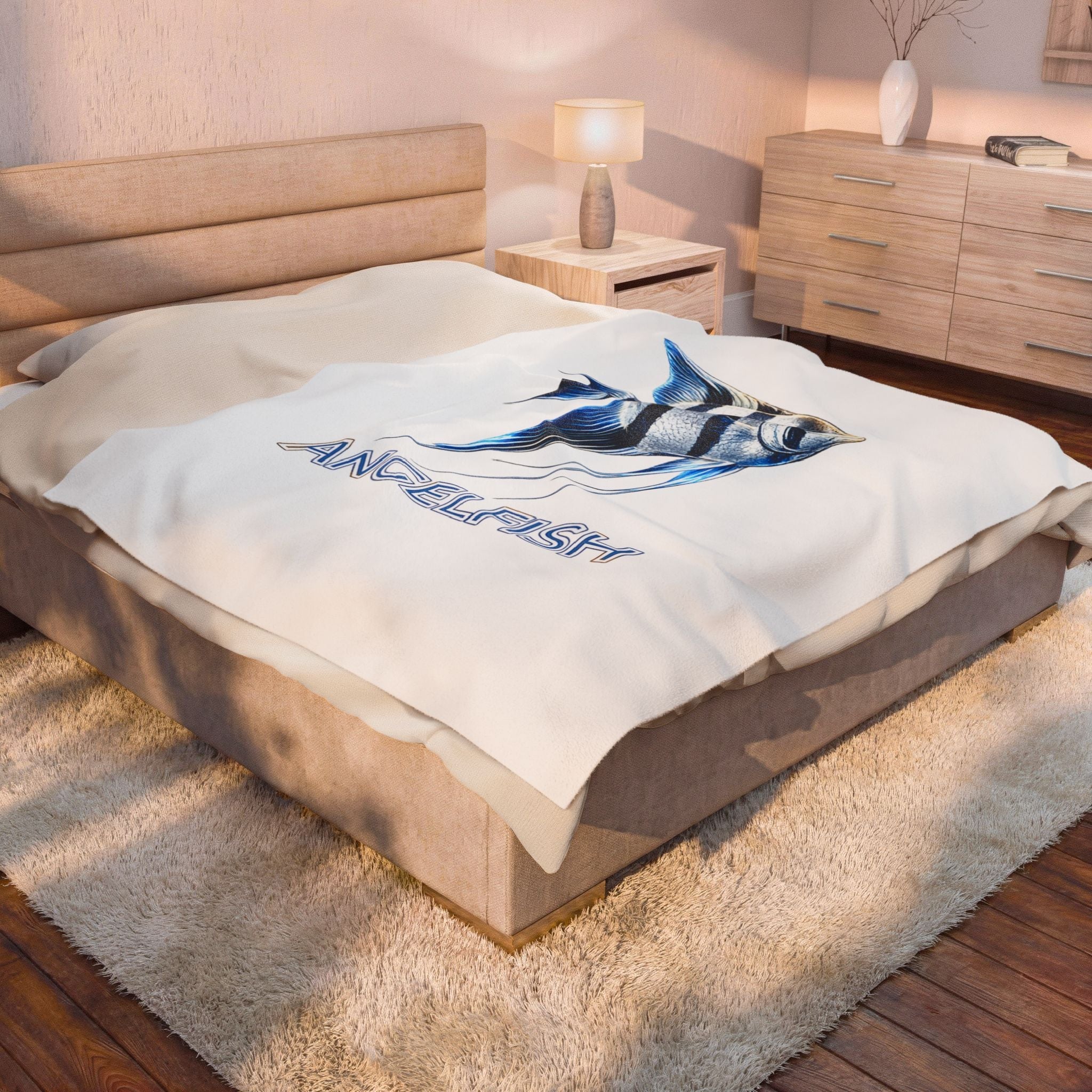 Angelfish Velveteen Plush Blanket — Blue Tropical Fish Throw for Aquarium Lovers
