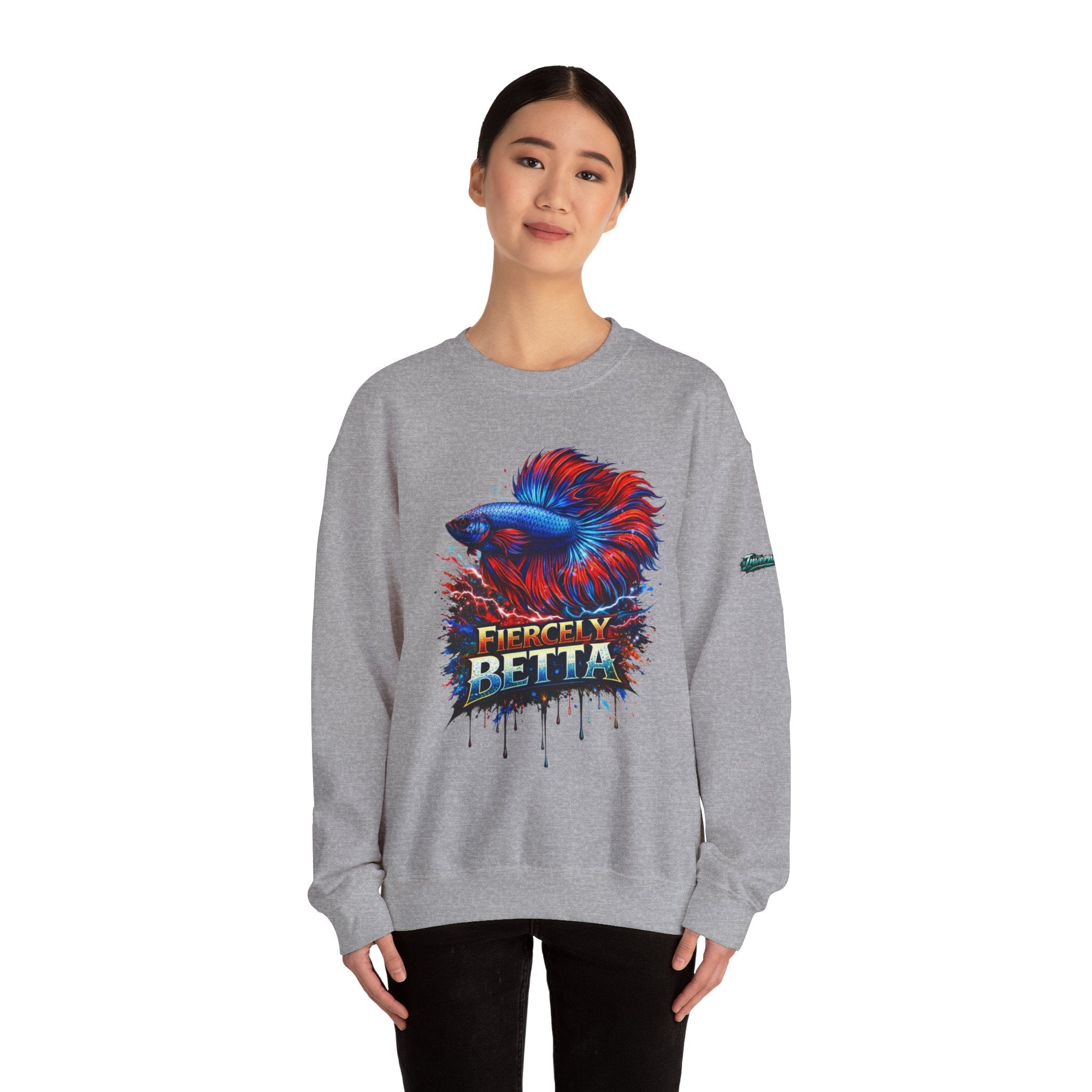 Betta Fish Crewneck Sweatshirt — "Fiercely Betta" Colorful Aquarium Graphic