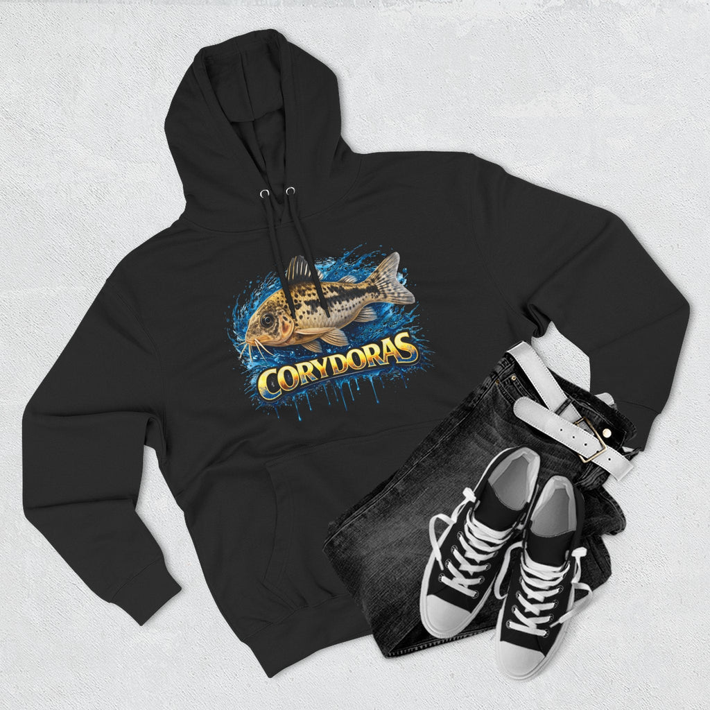 Peppered Corydoras Midweight Fleece Hoodie — Aquatic Catfish Illustration Pullover