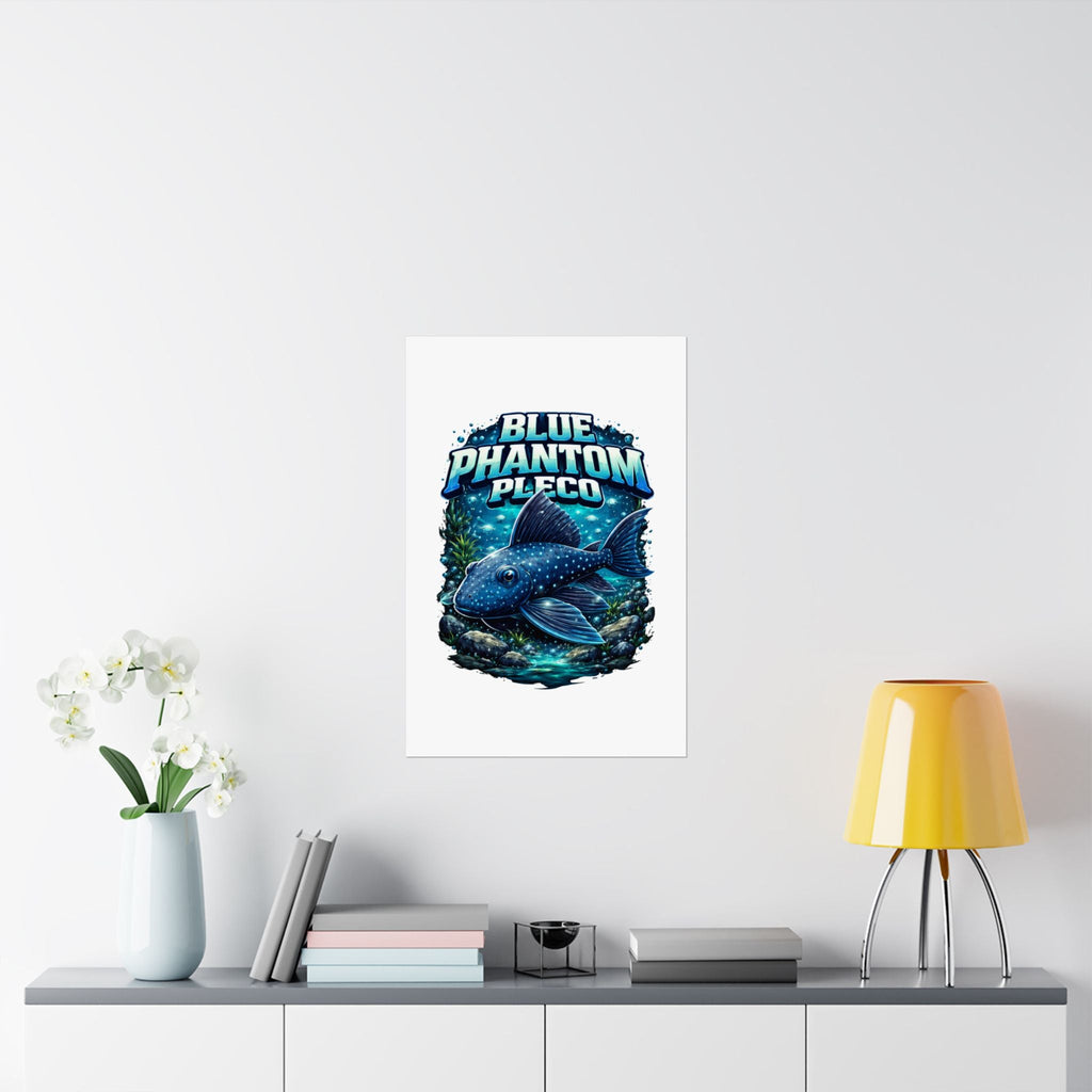 Blue Phantom Pleco Poster — Matte Vertical Aquarium Fish Art Print