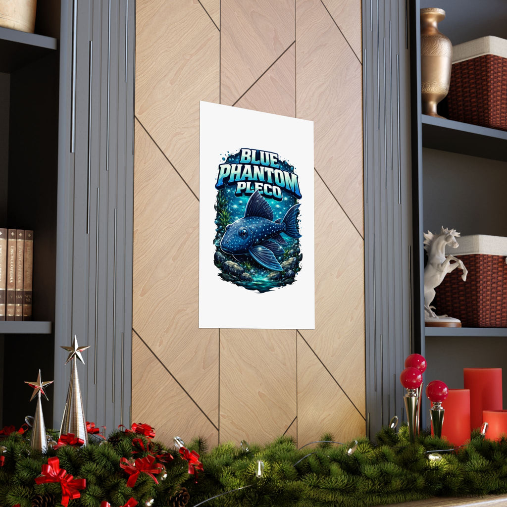 Blue Phantom Pleco Poster — Matte Vertical Aquarium Fish Art Print