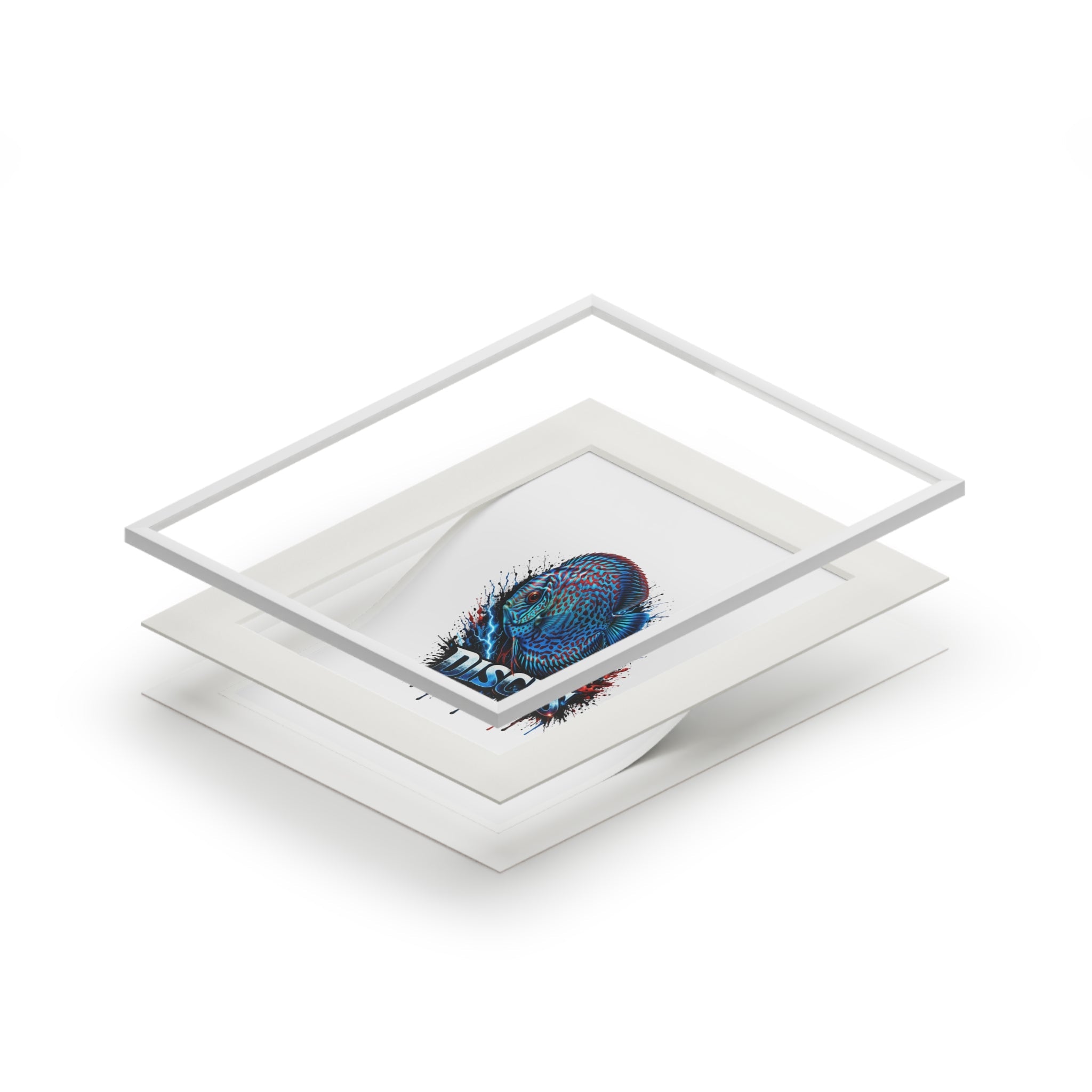 Discus Fish Fine Art Print with Passepartout Frame — Vibrant Blue Aquarium Wall Art