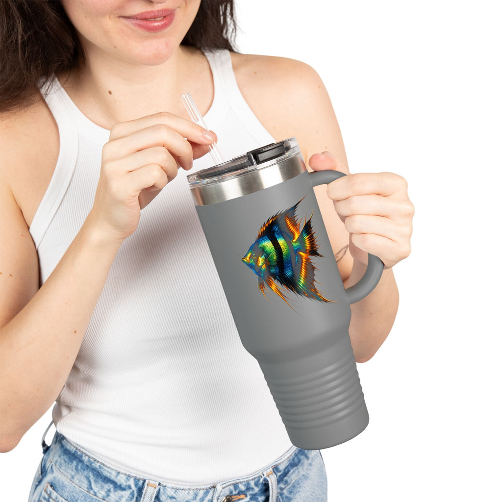 40oz Insulated Travel Mug — Colorful Aquarium Angelfish Stainless Steel Tumbler