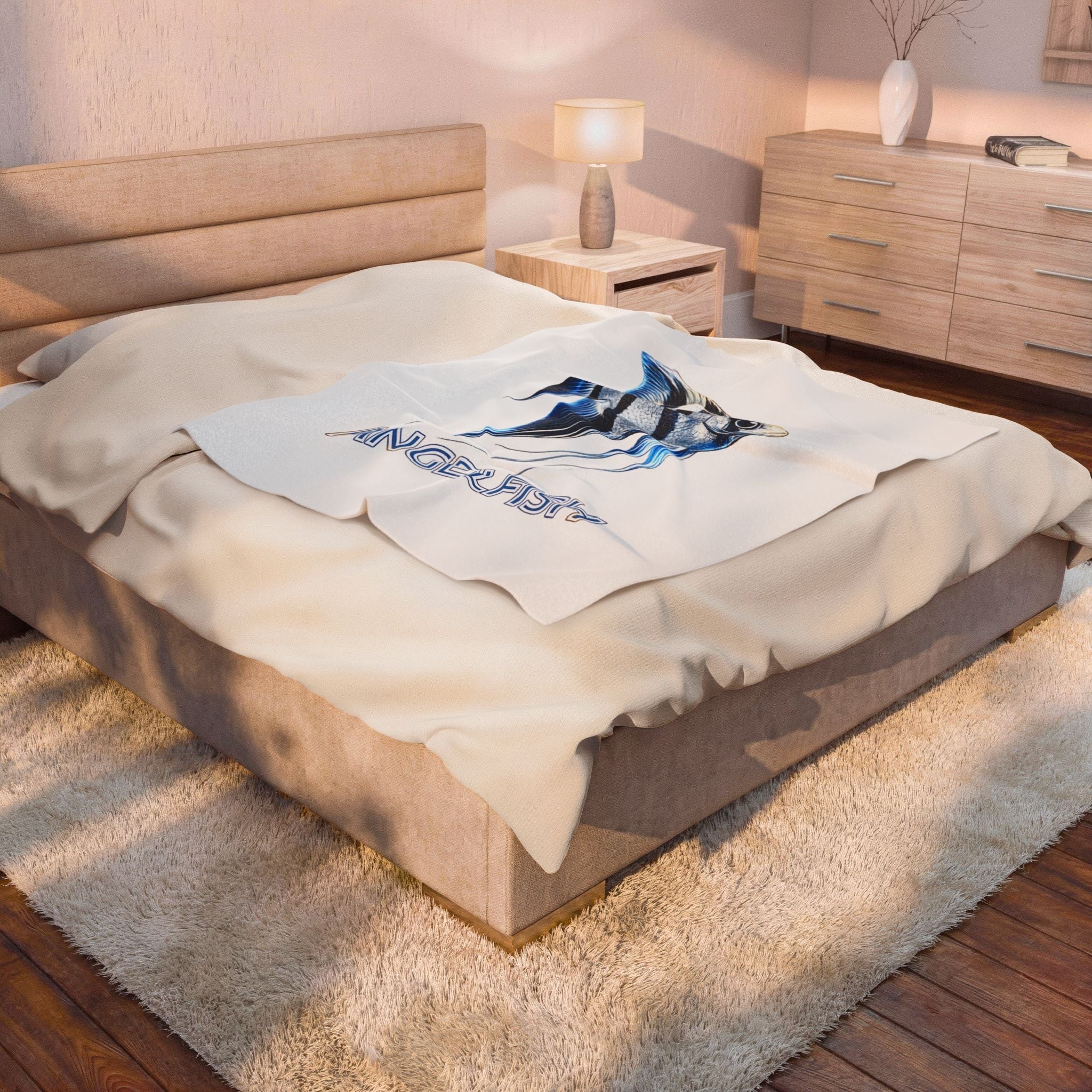 Angelfish Velveteen Plush Blanket — Blue Tropical Fish Throw for Aquarium Lovers