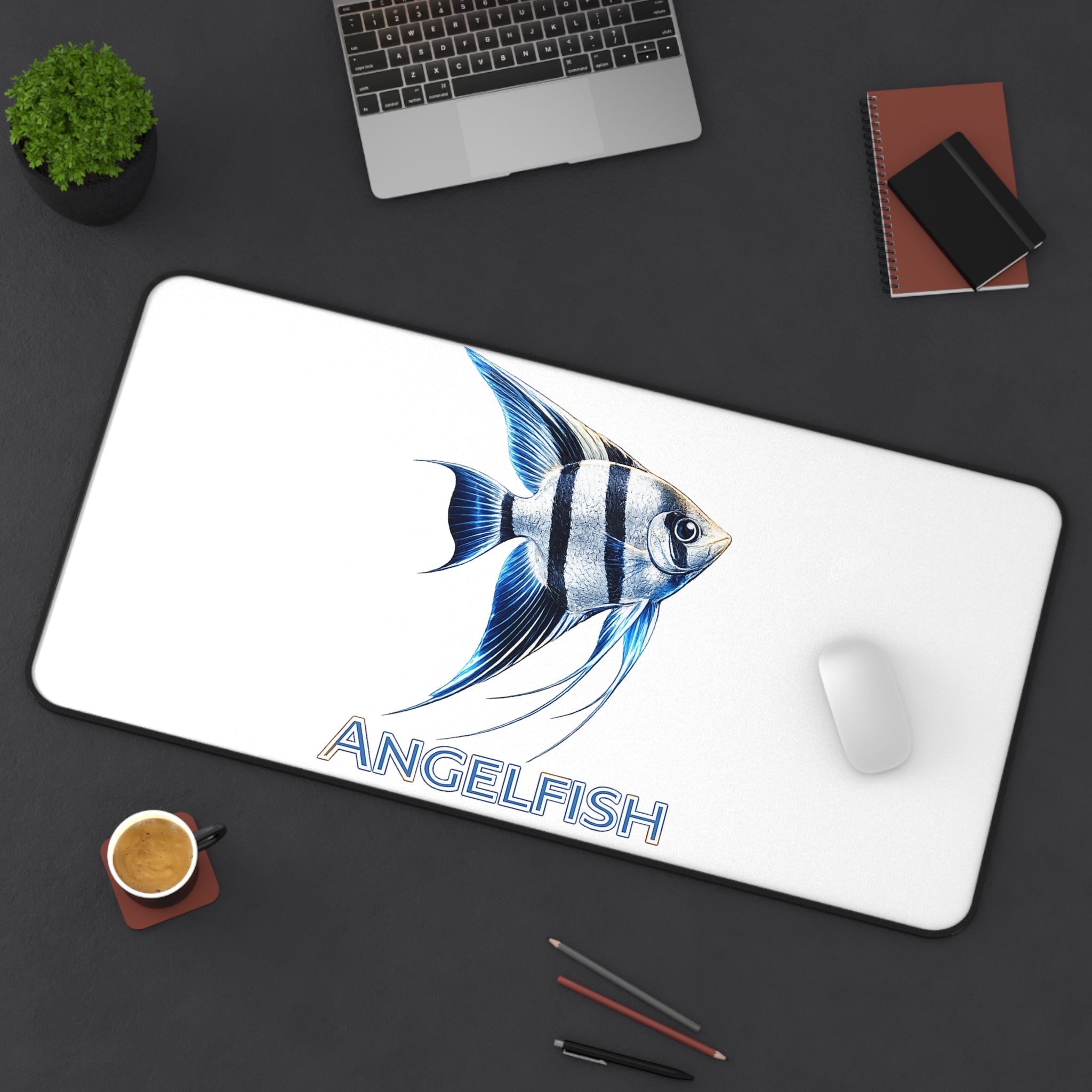 Angelfish Desk Mat — Blue Tropical Fish Mouse Pad for Aquarium Lovers
