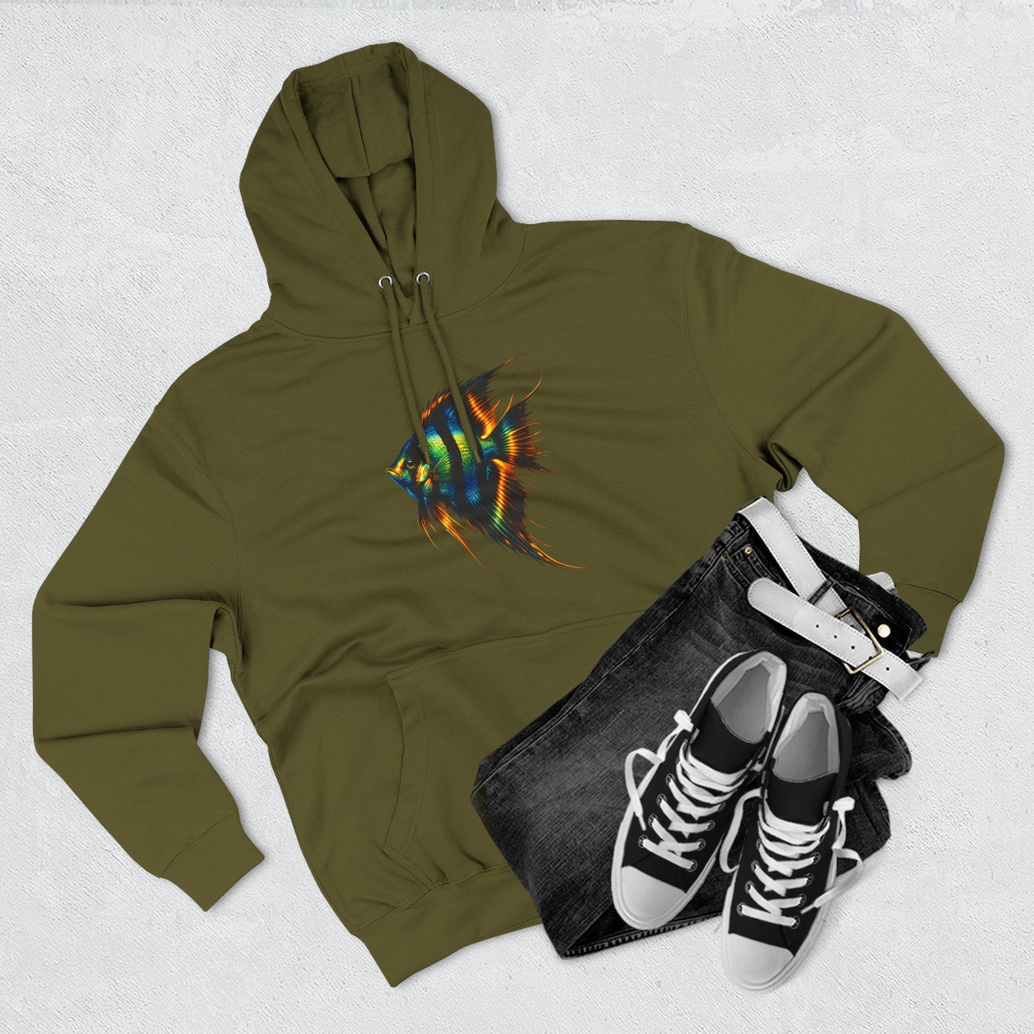 Angelfish Watercolor Hoodie – Colorful Aquarium Fish Graphic Fleece Pullover