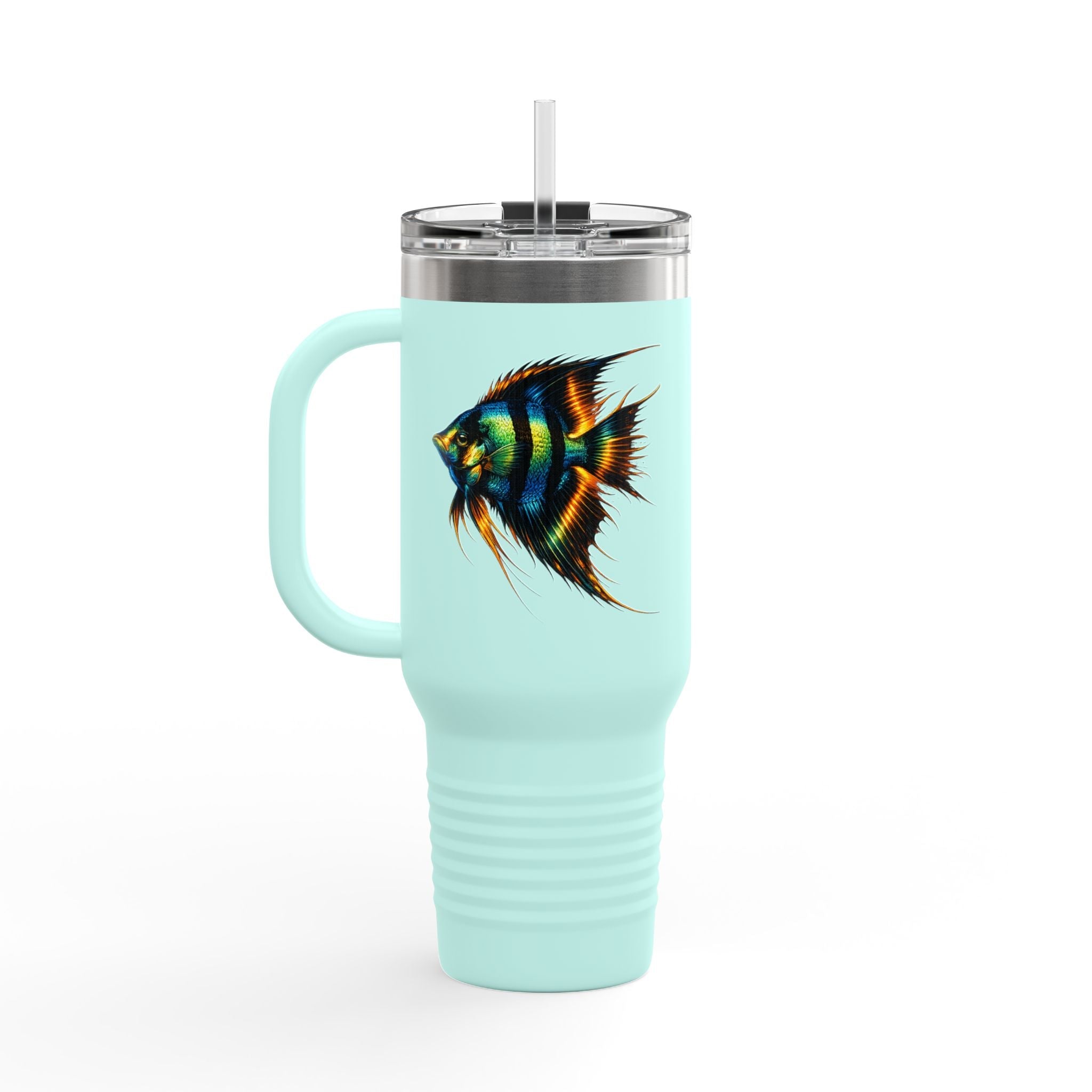 40oz Insulated Travel Mug — Colorful Aquarium Angelfish Stainless Steel Tumbler