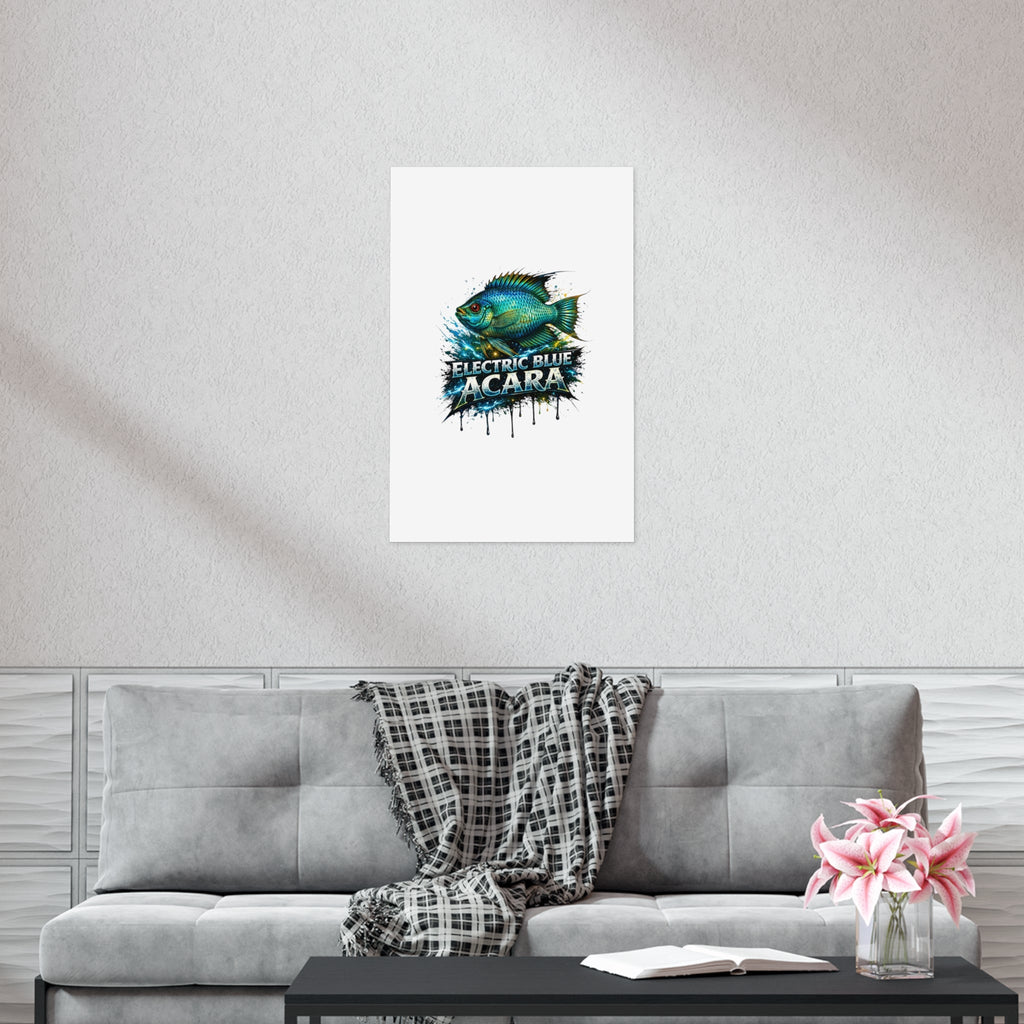 Electric Blue Acara Fish Poster — Vibrant Aquarium Wall Art