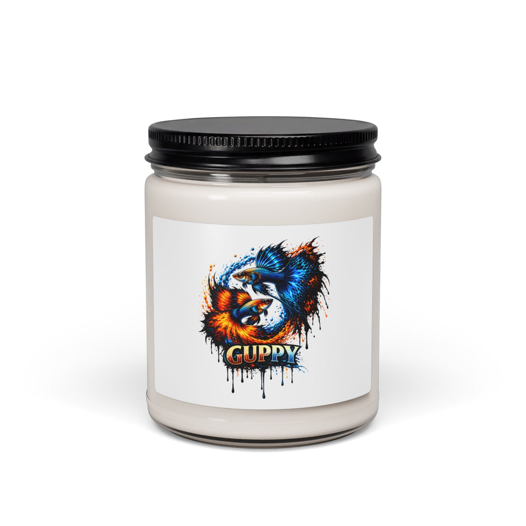 Guppy Art Soy Candle — 9oz Scented Jar (Colorful Fish Drip Design)