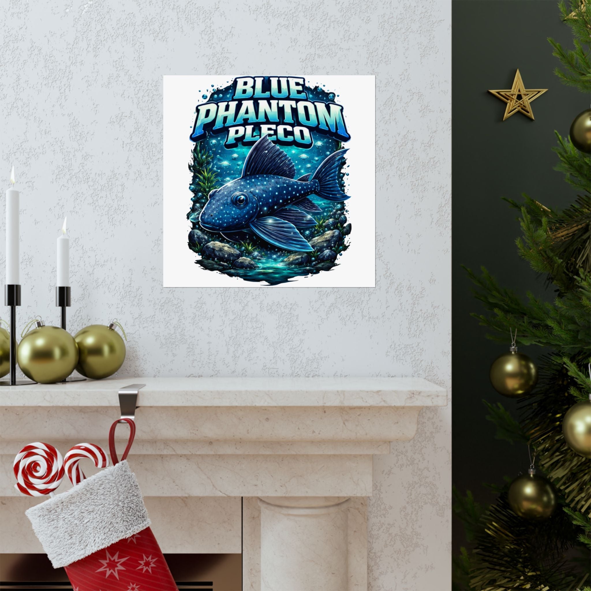 Blue Phantom Pleco Poster — Matte Vertical Aquarium Fish Art Print