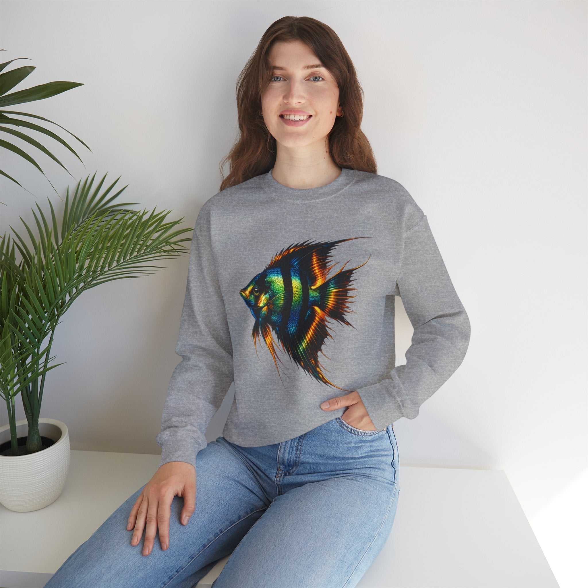 Angelfish Graphic Sweatshirt — Colorful Tropical Fish Crewneck