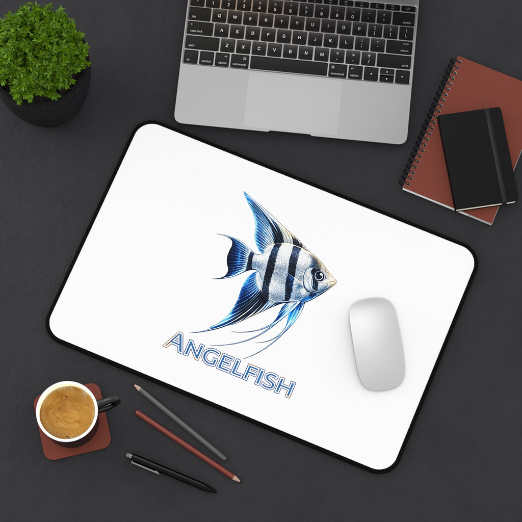 Angelfish Desk Mat — Blue Tropical Fish Mouse Pad for Aquarium Lovers