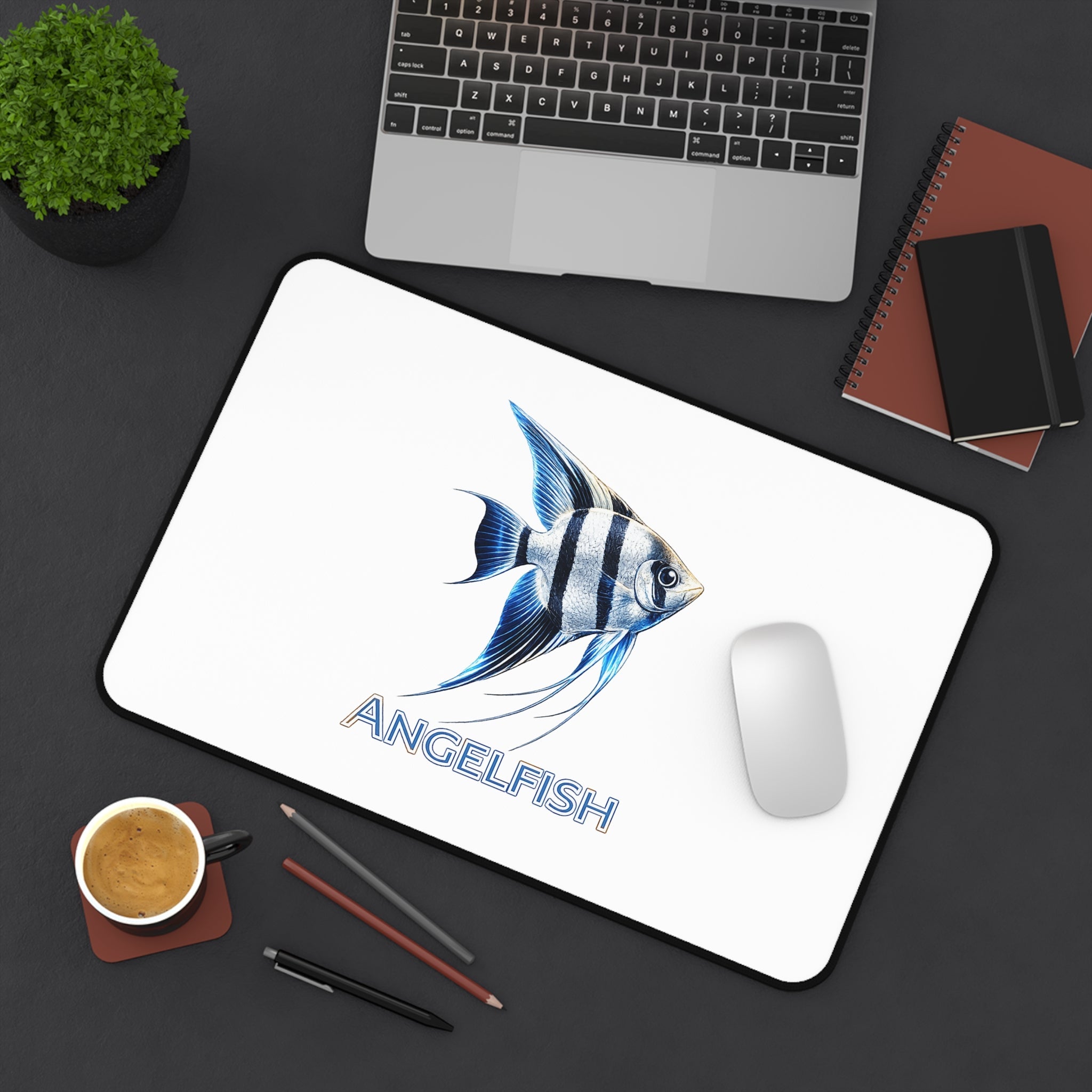 Angelfish Desk Mat — Blue Tropical Fish Mouse Pad for Aquarium Lovers